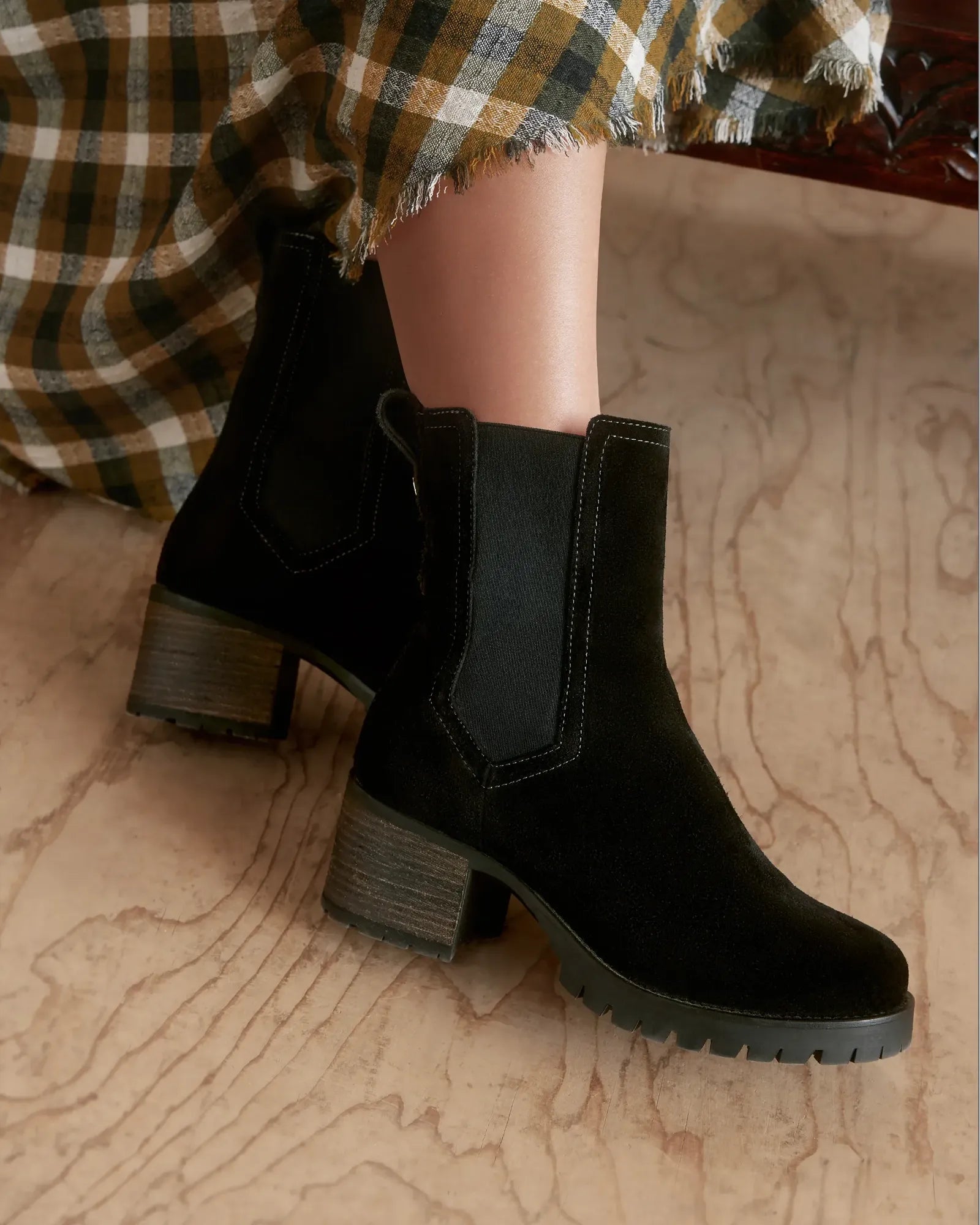 Heeled Boudica Ankle Boot - Black Suede