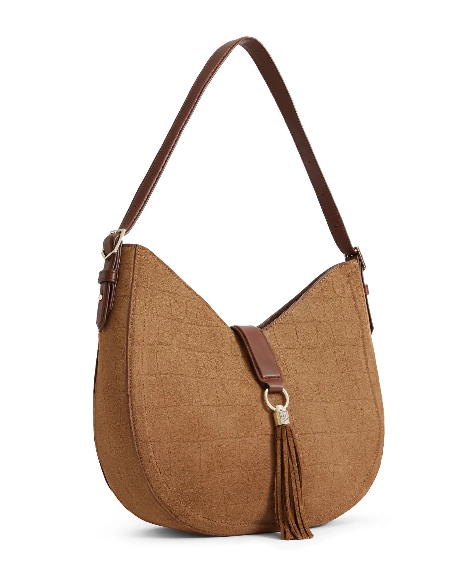 Langham Hobo Bag - Tan Croc Print Suede