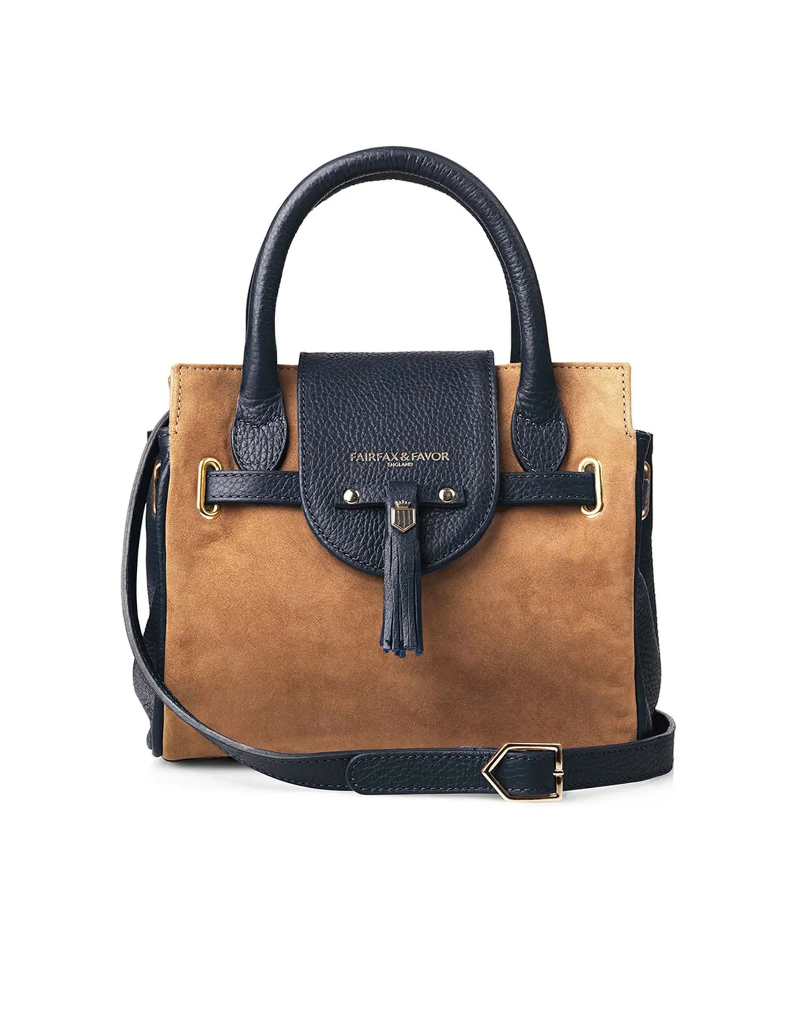 The Mini Windsor Handbag in Tan & Navy Suede