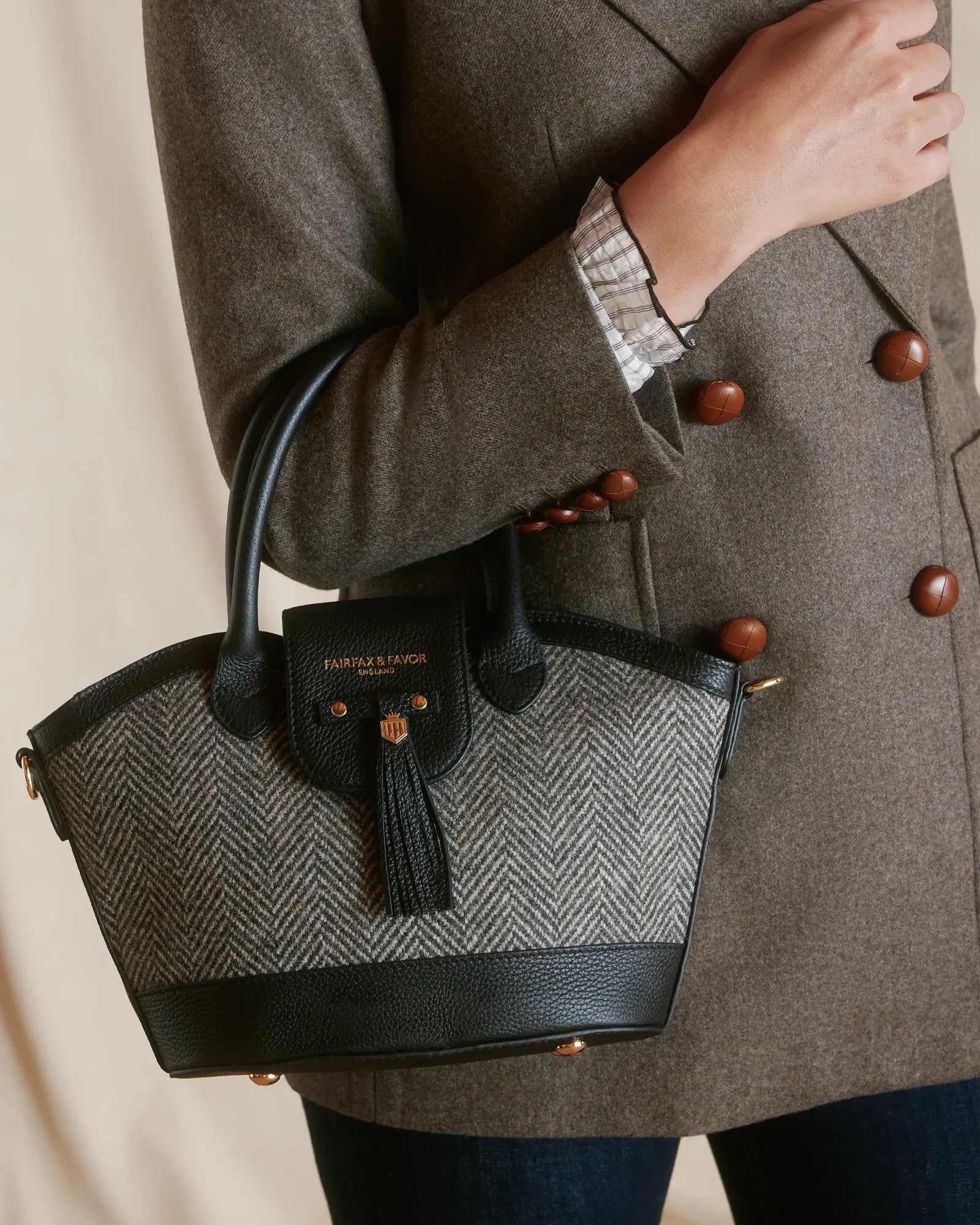 Mini Windsor Tote Bag - Black Herringbone