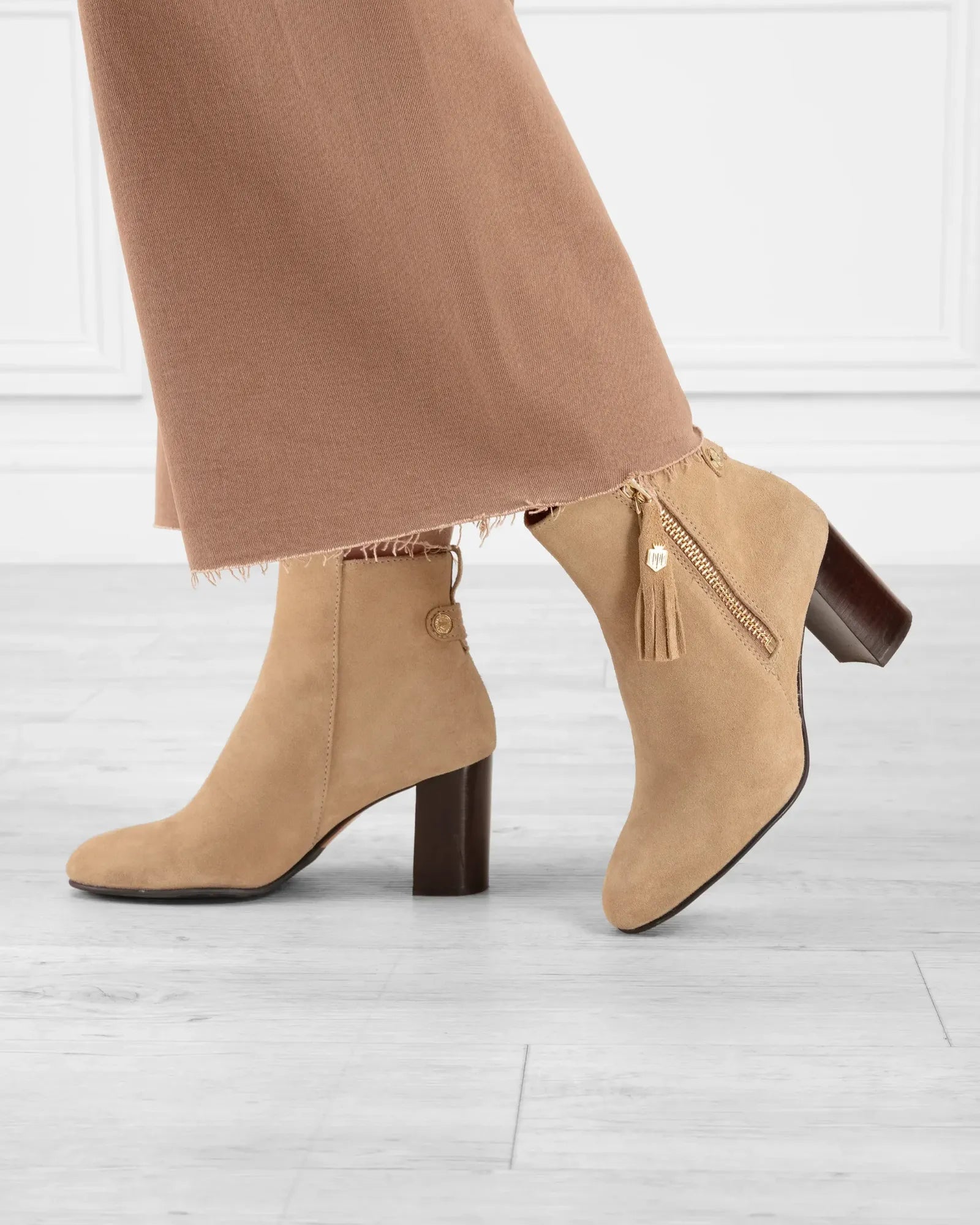 Oakham Caramel Suede Heeled Ankle Boots
