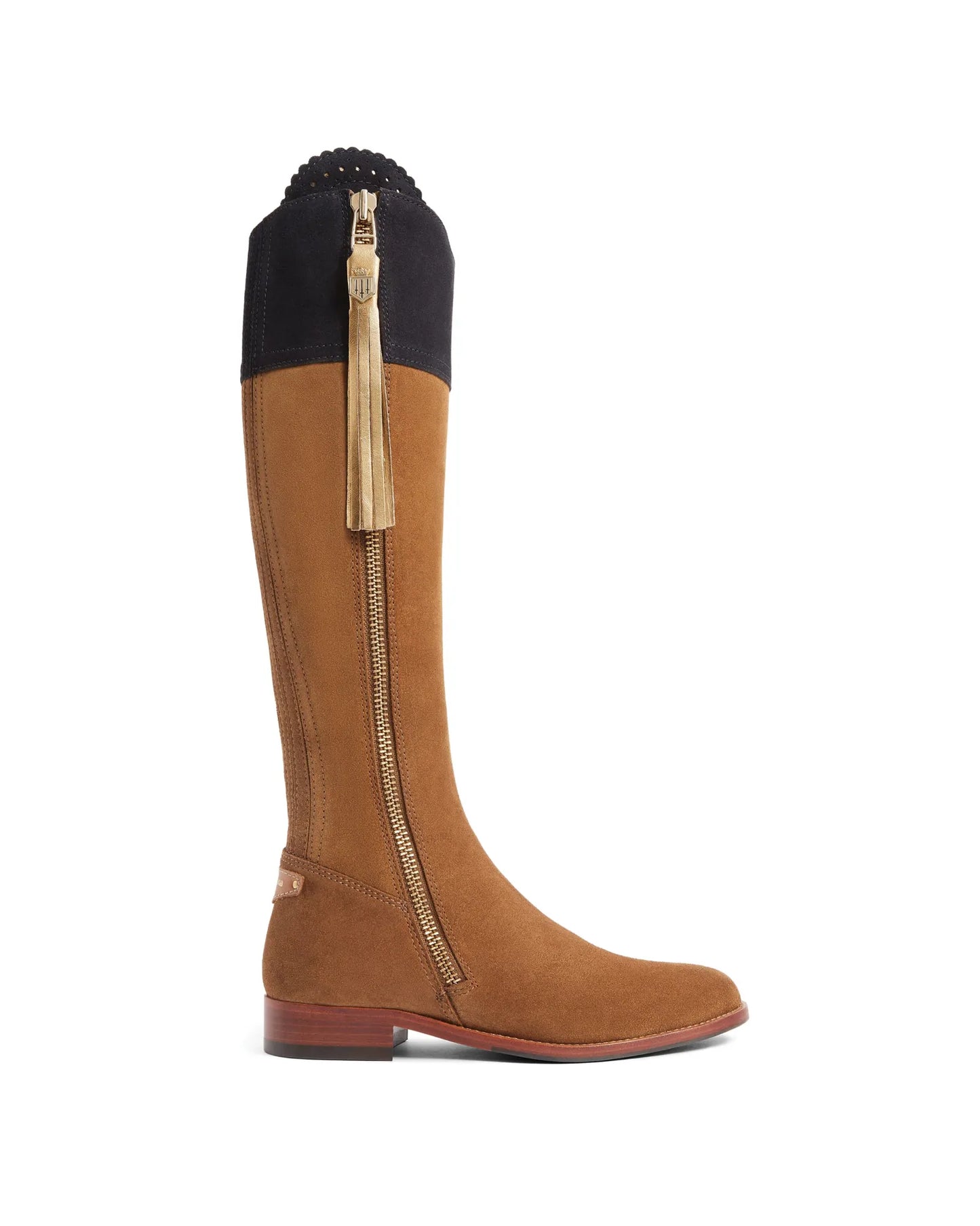 The Regina Narrow Fit Boot - Tan, Navy & Gold Suede