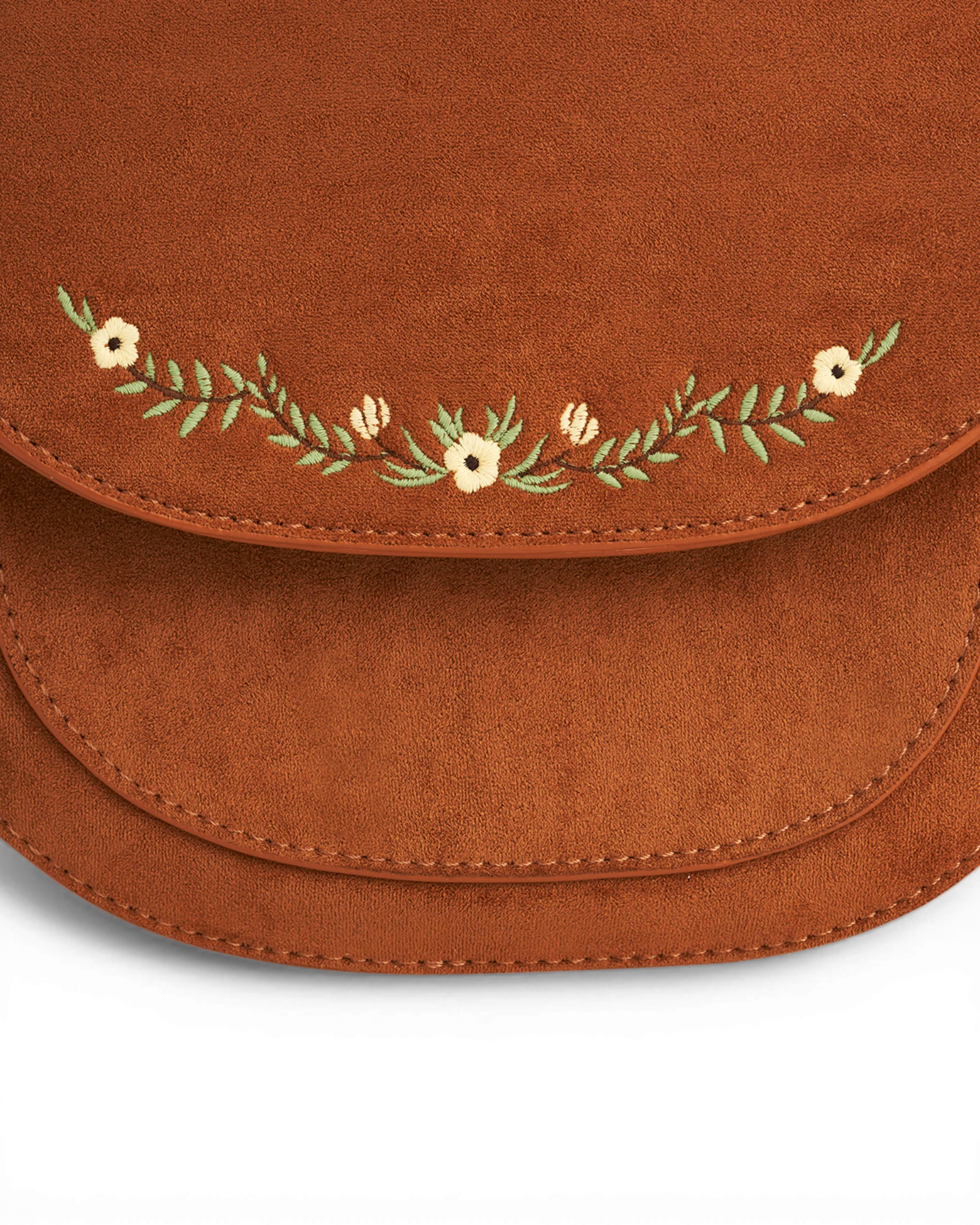 Floral Embroidered Saddle Bag - Tan
