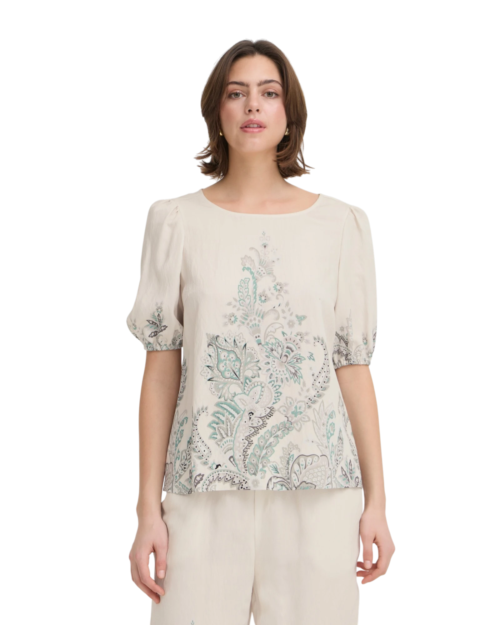 FRADARA Blouse - Dark Sage Paisley