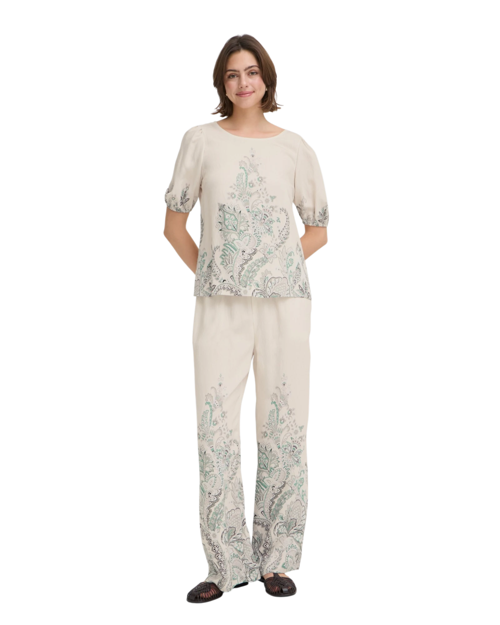 FRADARA Blouse - Dark Sage Paisley