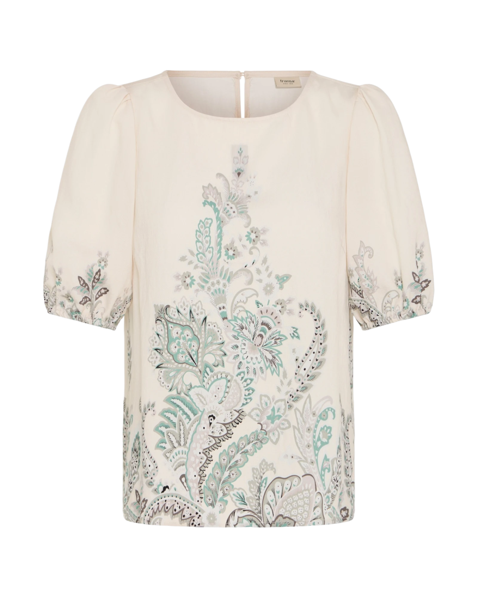 FRADARA Blouse - Dark Sage Paisley