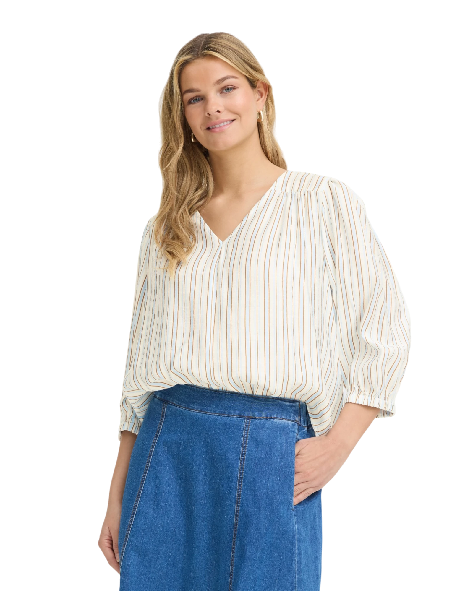 FRARIANA Blouse - Tobacco Blue Stripe