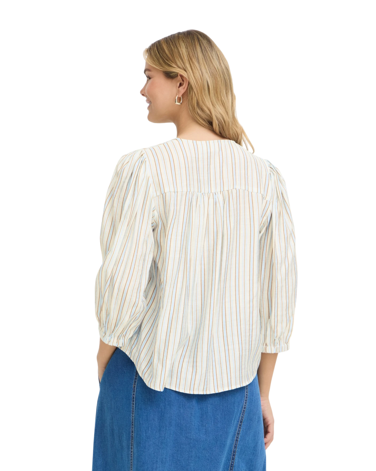 FRARIANA Blouse - Tobacco Blue Stripe