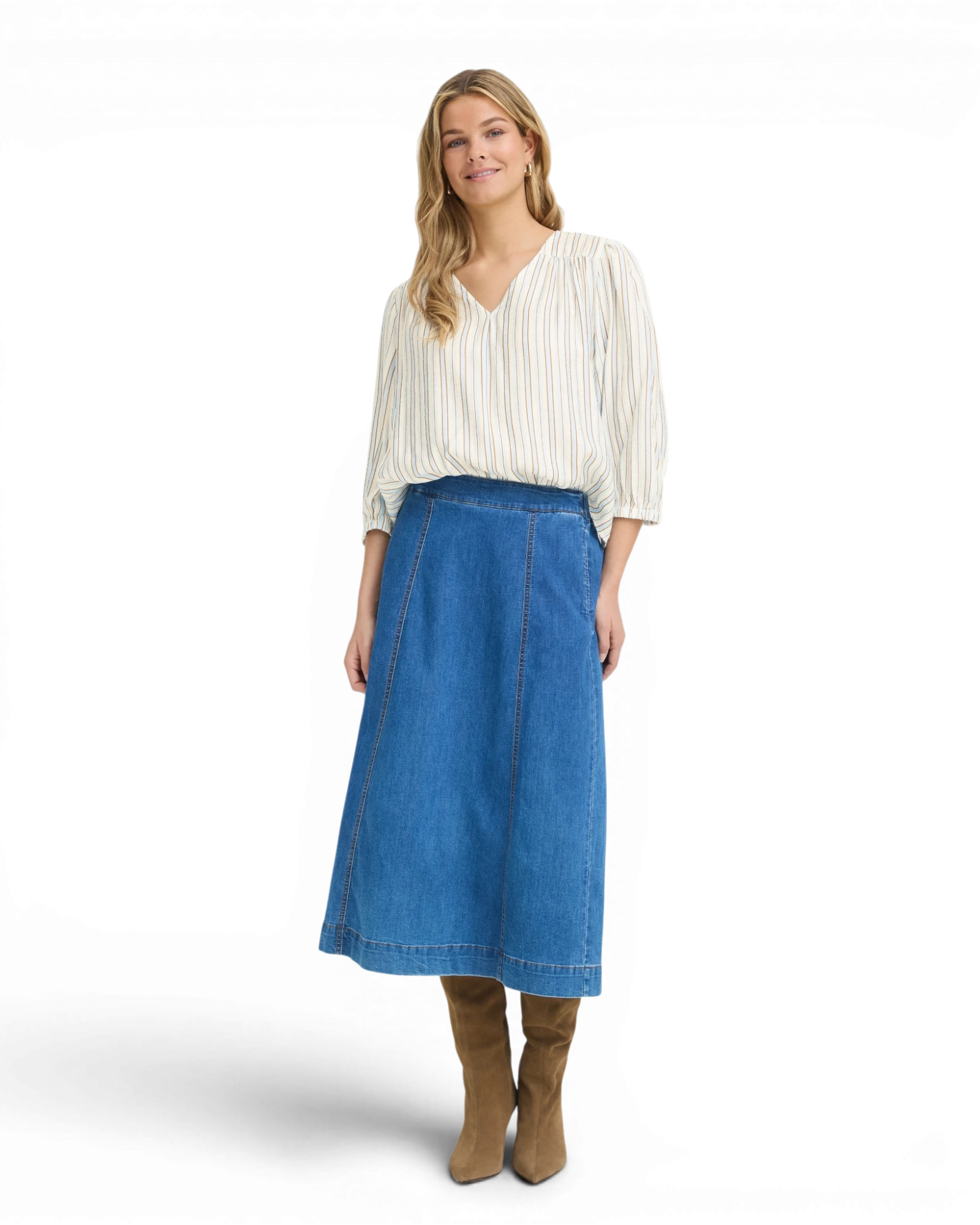 FRARIANA Blouse - Tobacco Blue Stripe