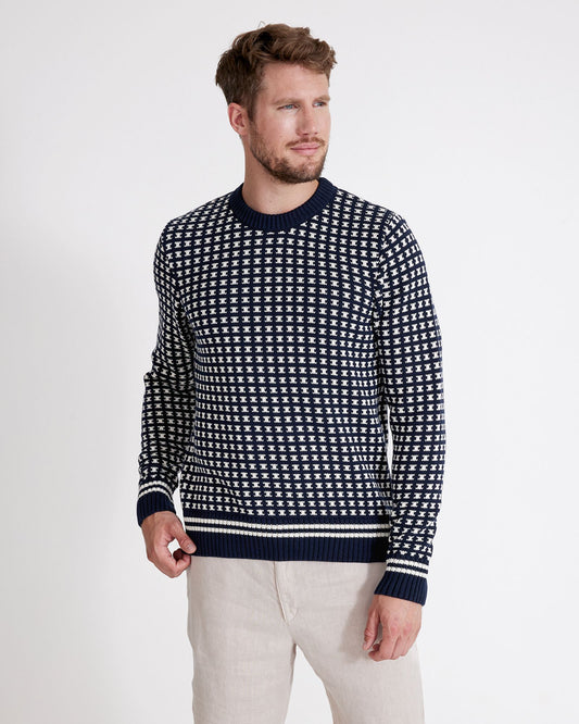 Brynolf Knitted Cotton Sweater - Navy/Ecru