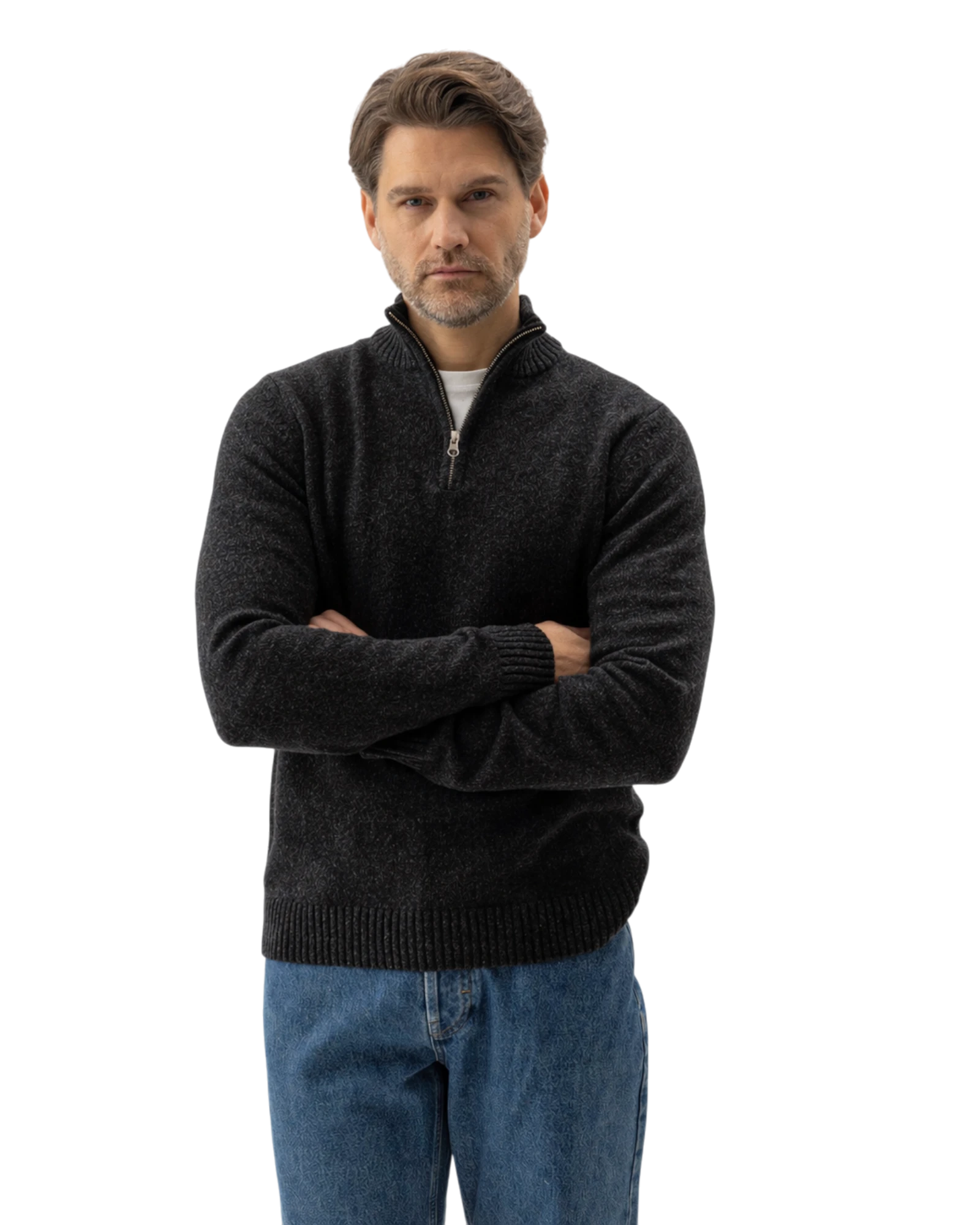 Charles T-neck Jumper - Black Mel