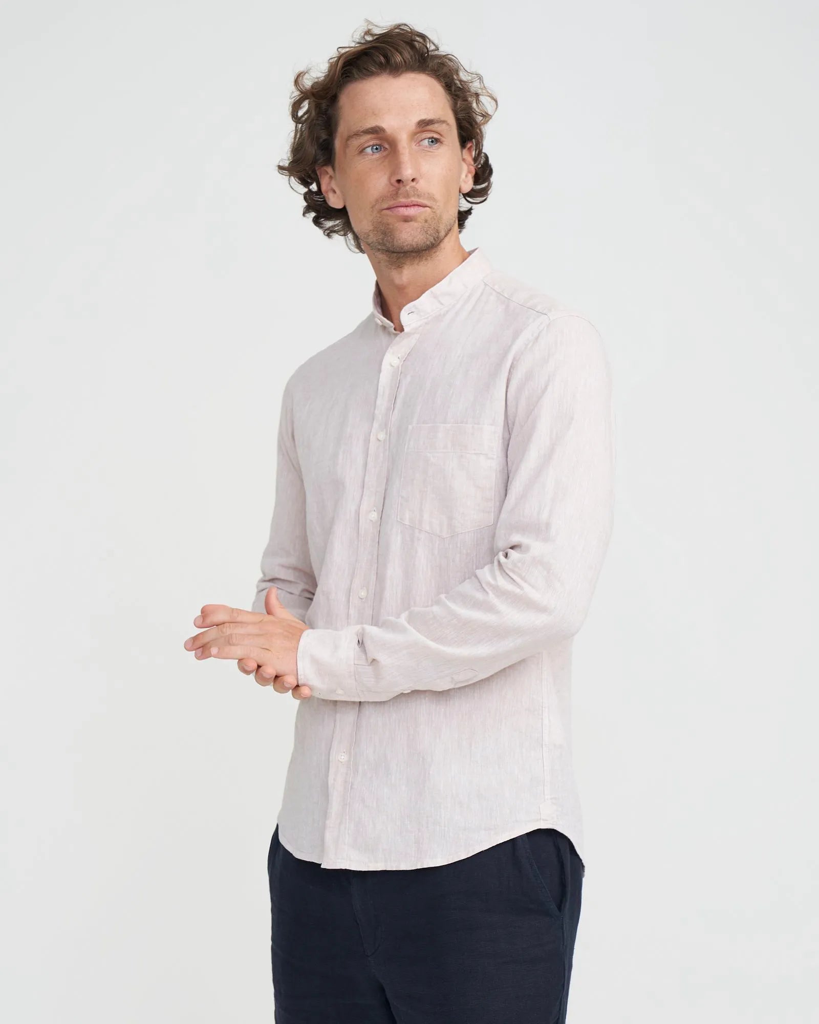 Dag Colarless Shirt - Sand