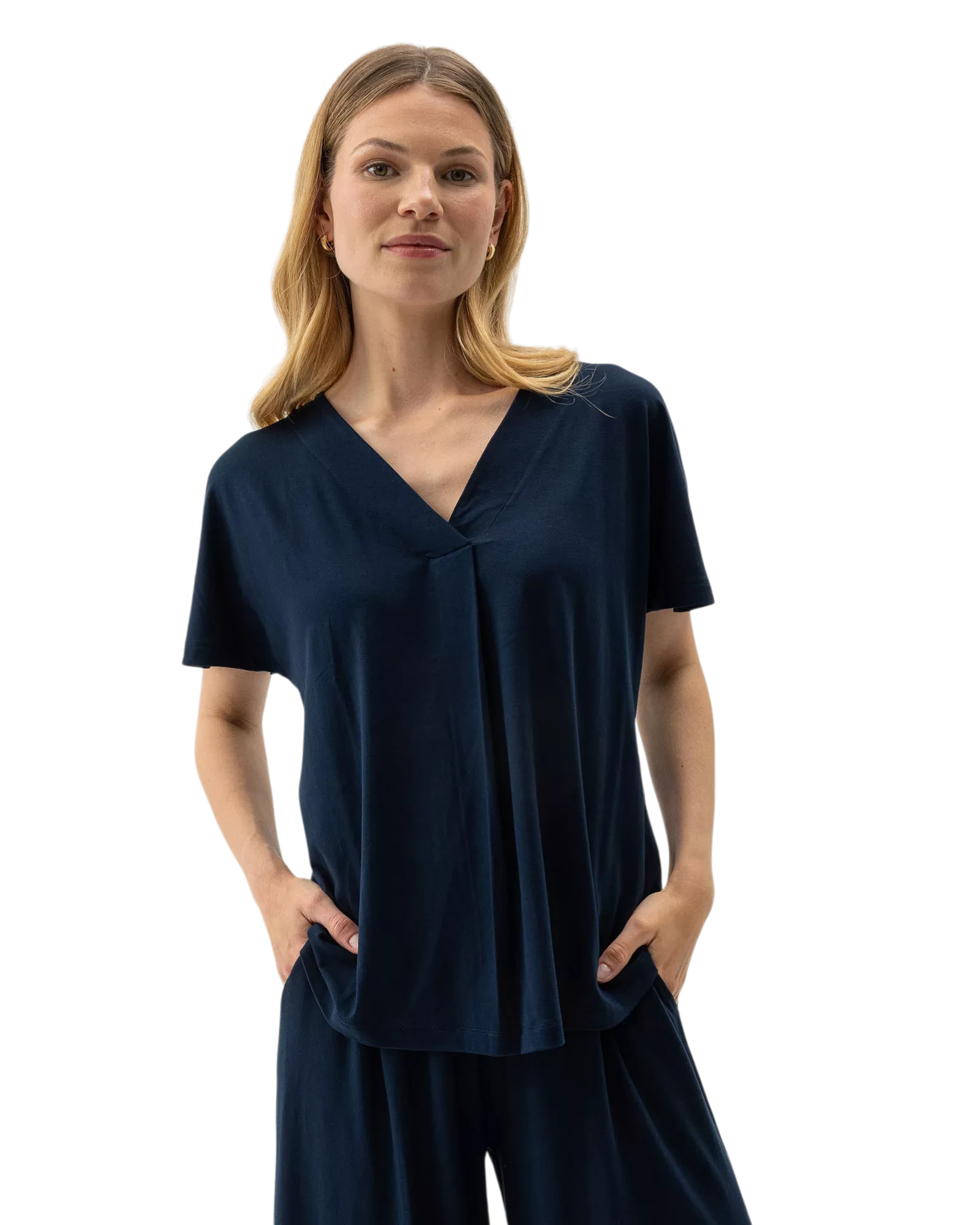 Ellen V-neck Top - Navy