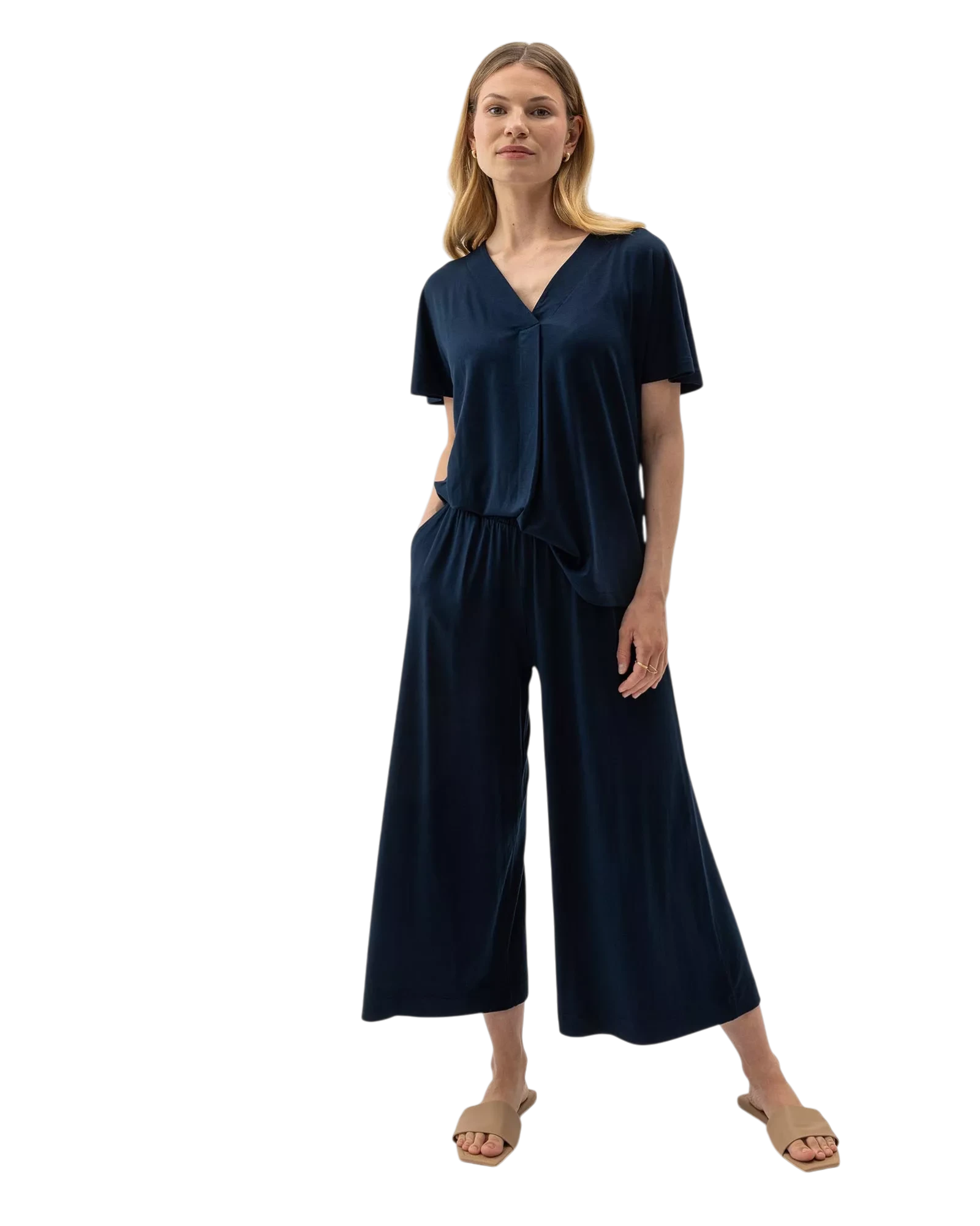 Ellen V-neck Top - Navy