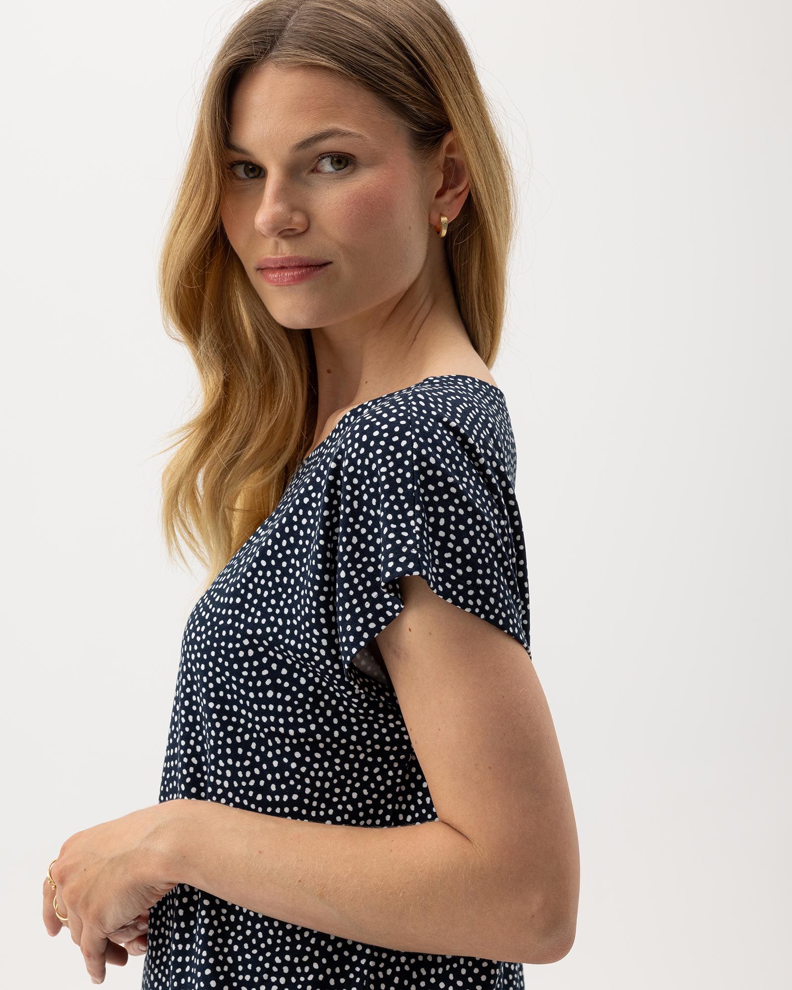 Esther Capsleeve - Navy/Off White Dot