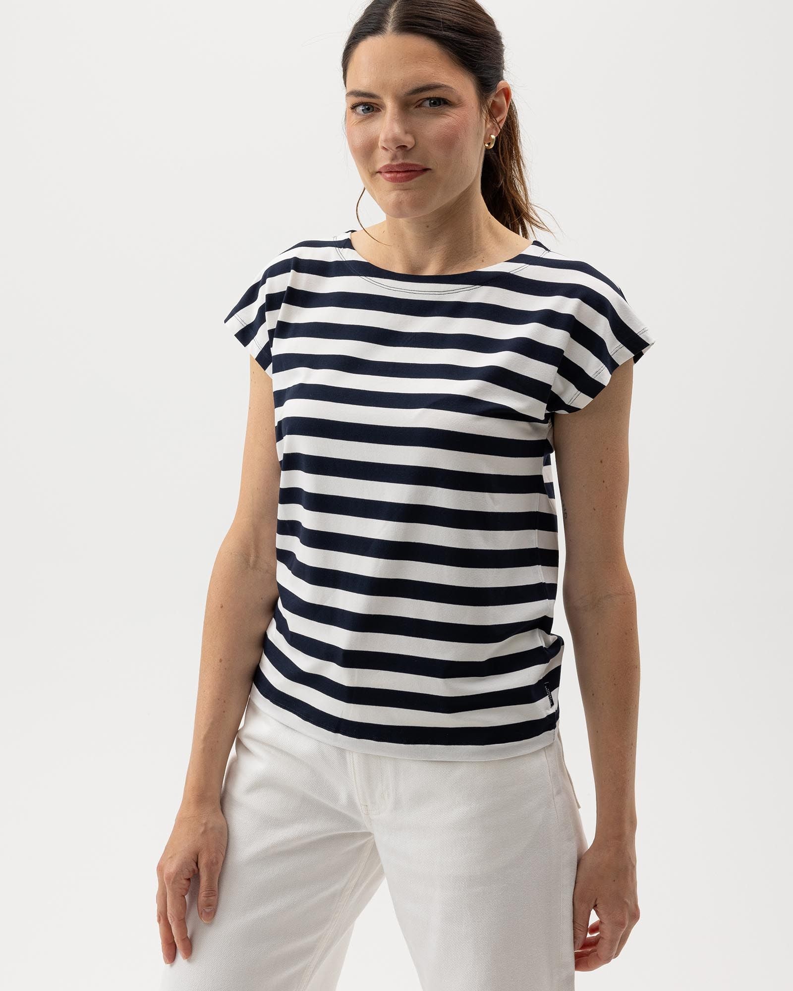 Esther Capsleeve - White/Navy Stripe