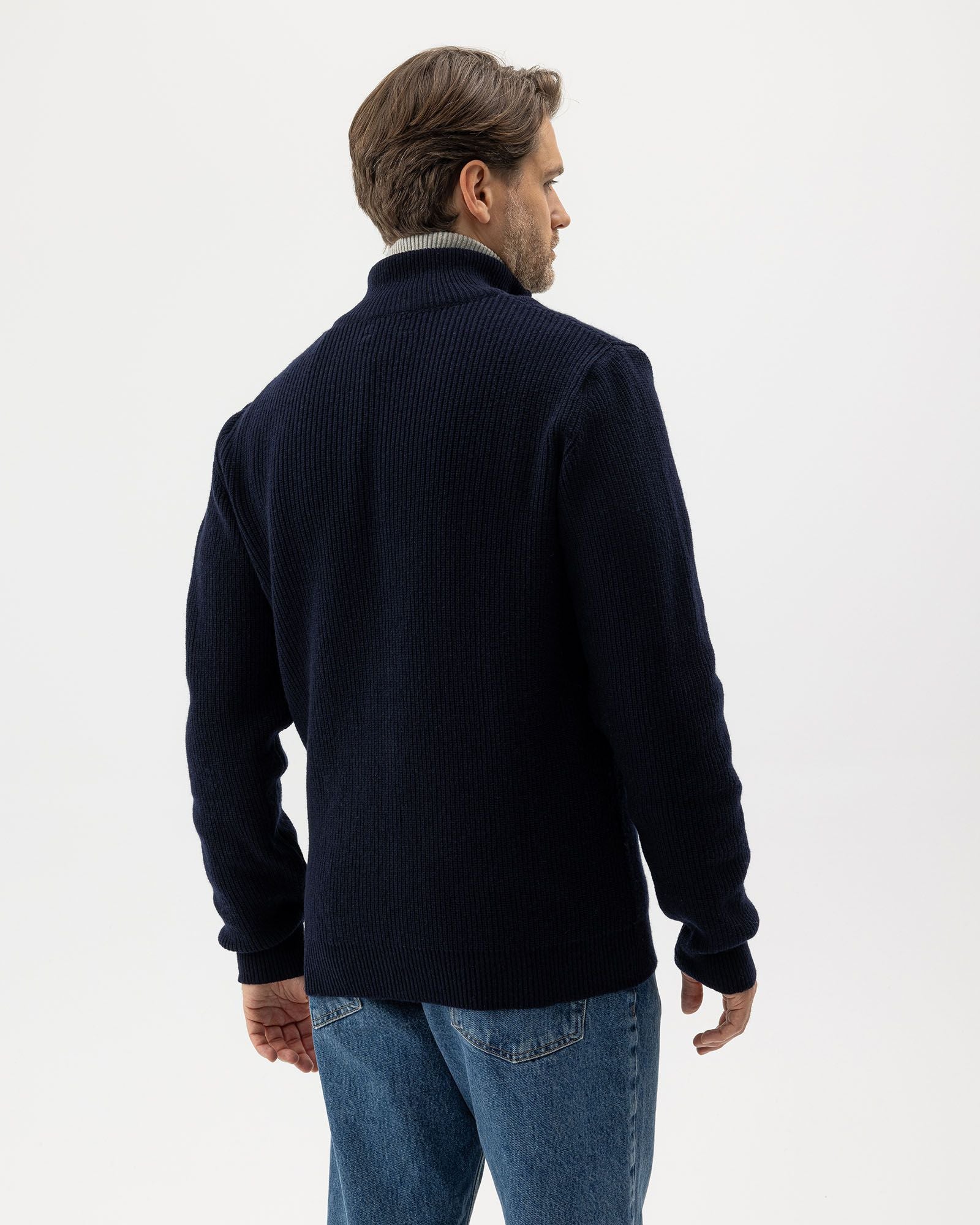 Frank Full Zip Jumper - Navy
