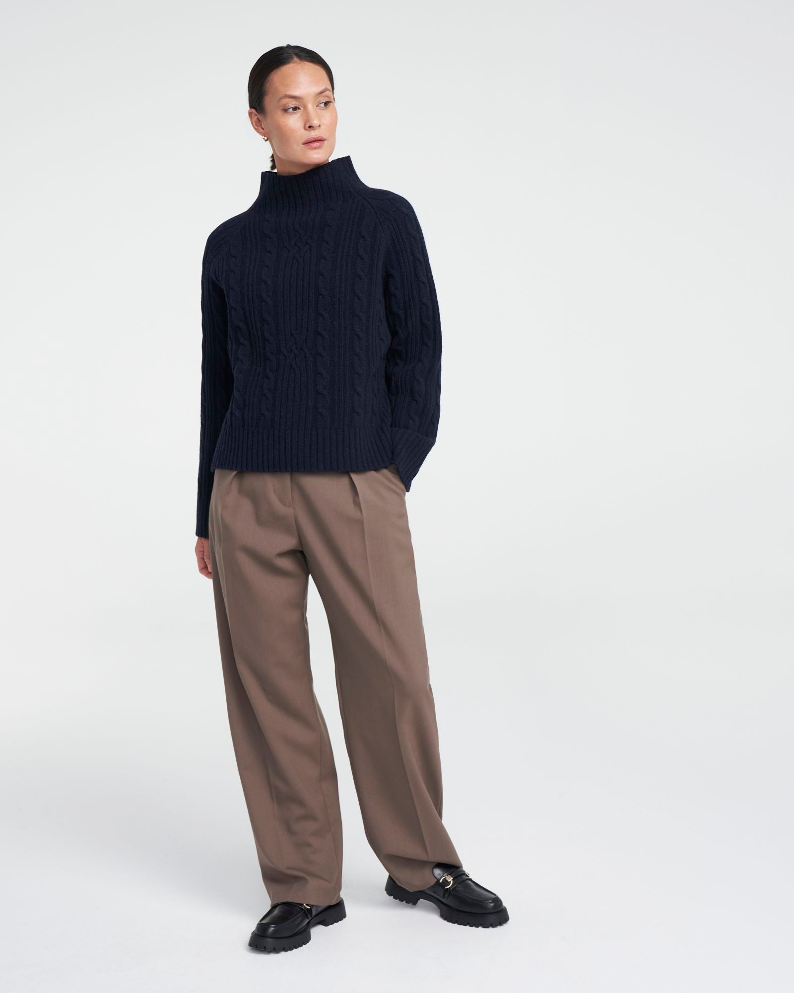 Inger Cable Knit Turtle Neck Sweater - Navy