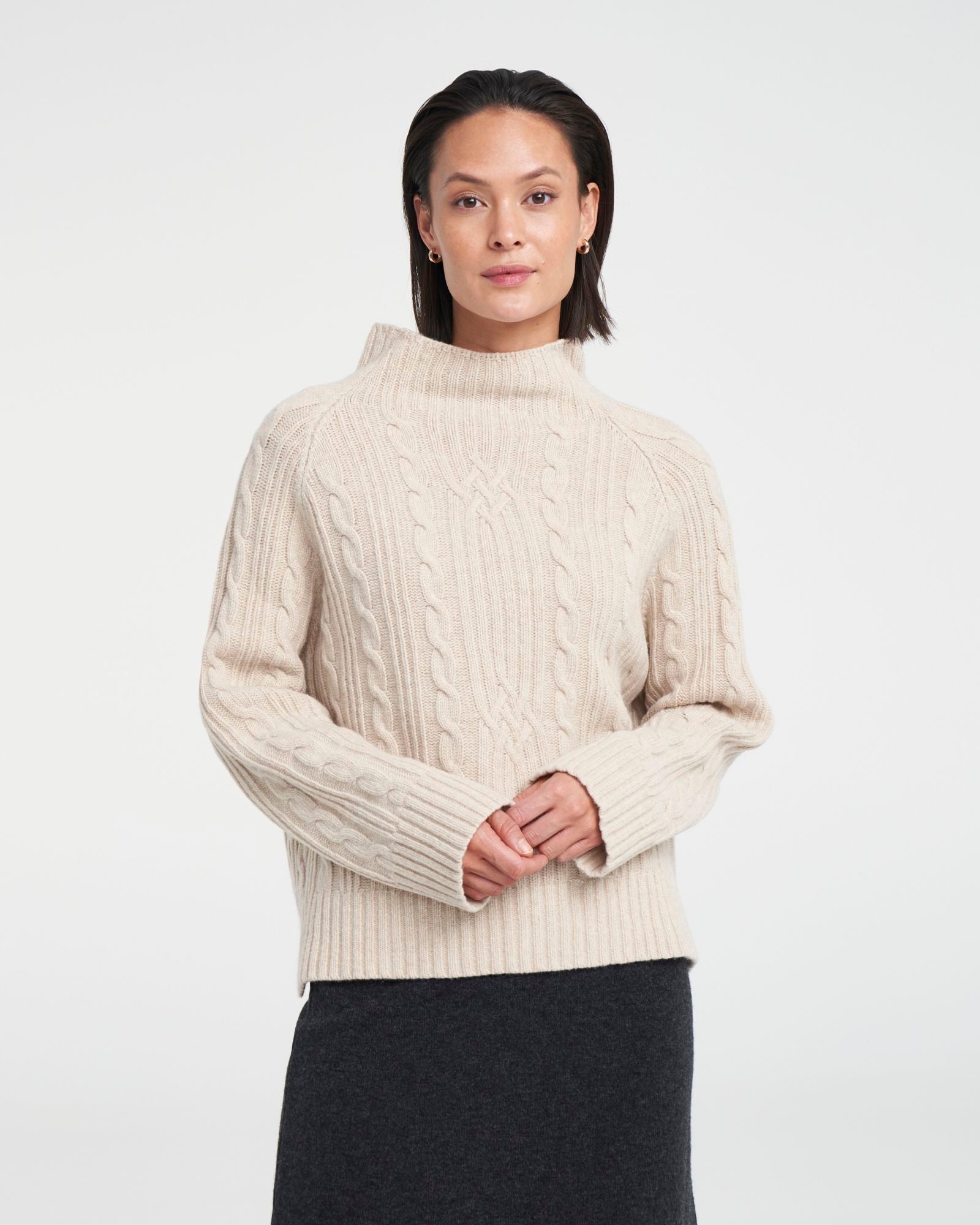 Inger Cable Knitted Turtle Neck Sweater - Sand
