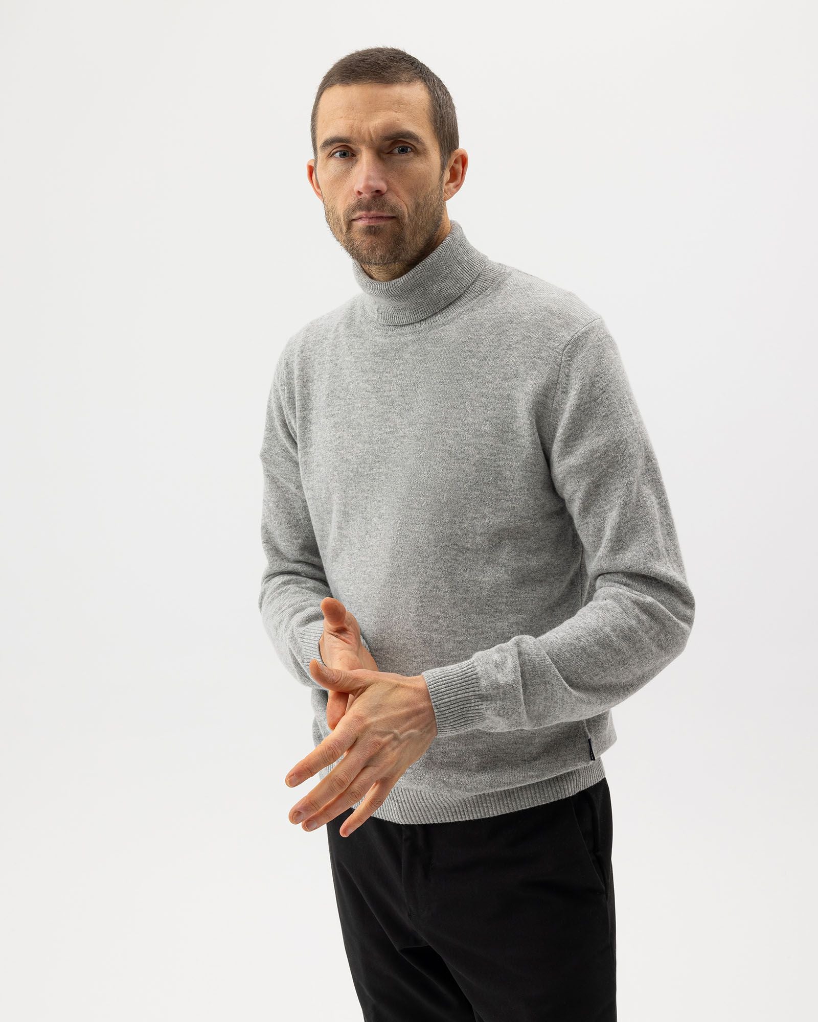 Johan Roll Neck Jumper - Light Grey Melange