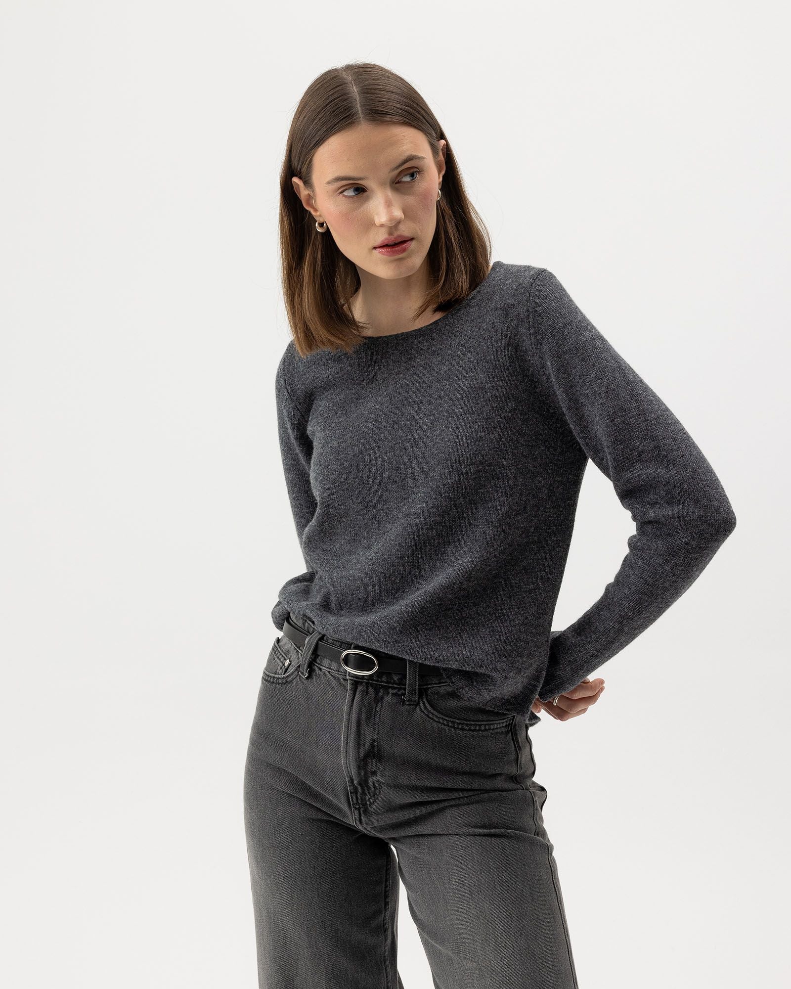 Linda Crew Neck Jumper - Dark Grey Mel.