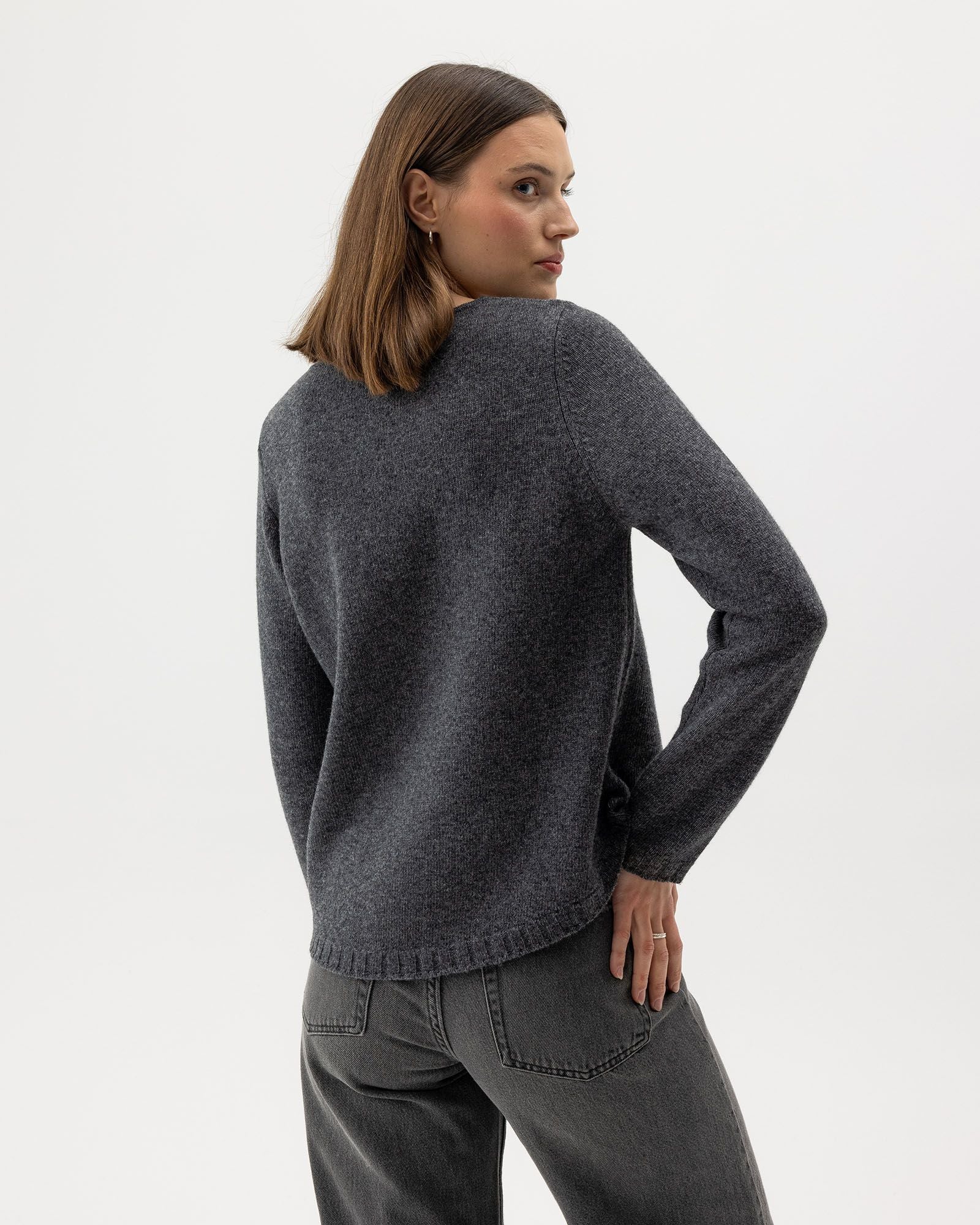 Linda Crew Neck Jumper - Dark Grey Mel.