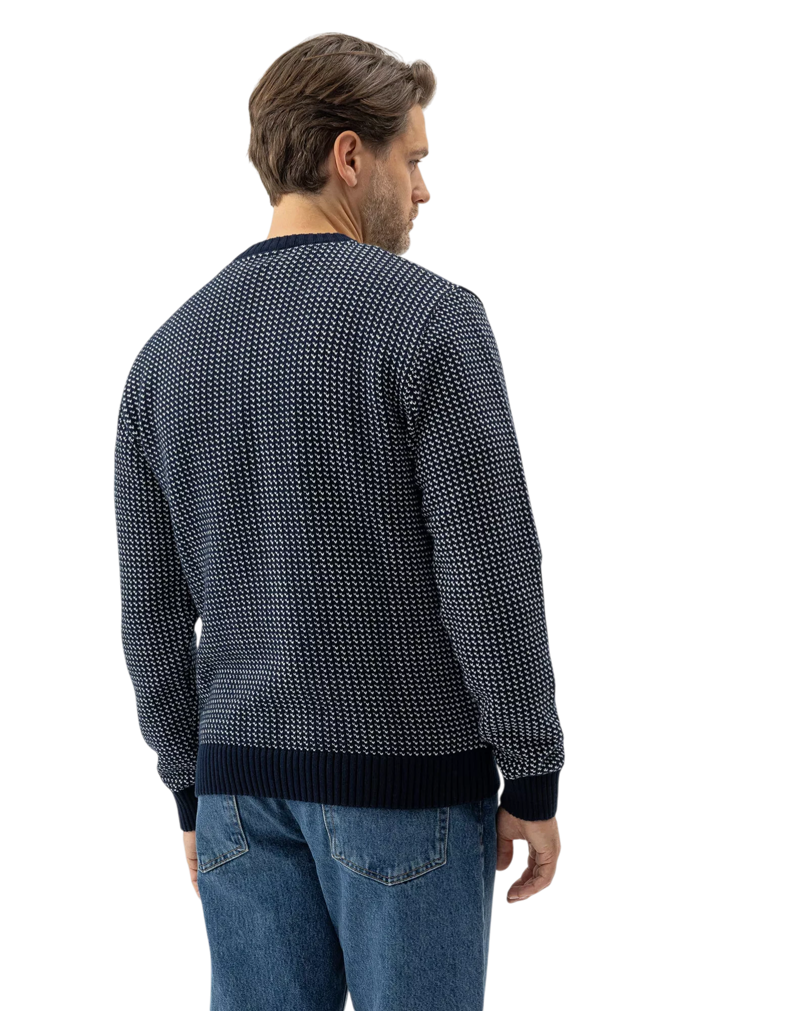 Matteo Crew Neck Jumper - Navy/Off White