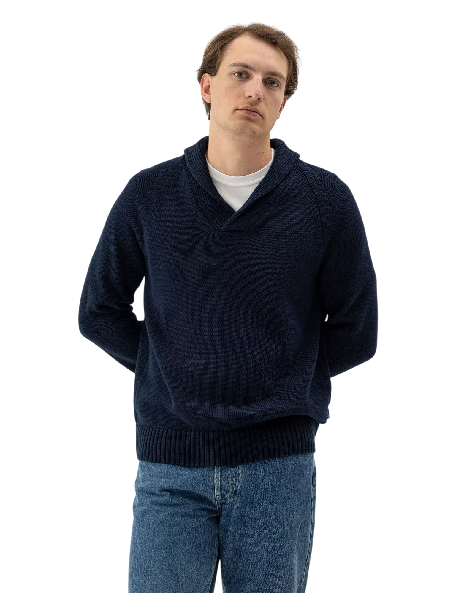 Roger Shawl Collar Jumper - Navy