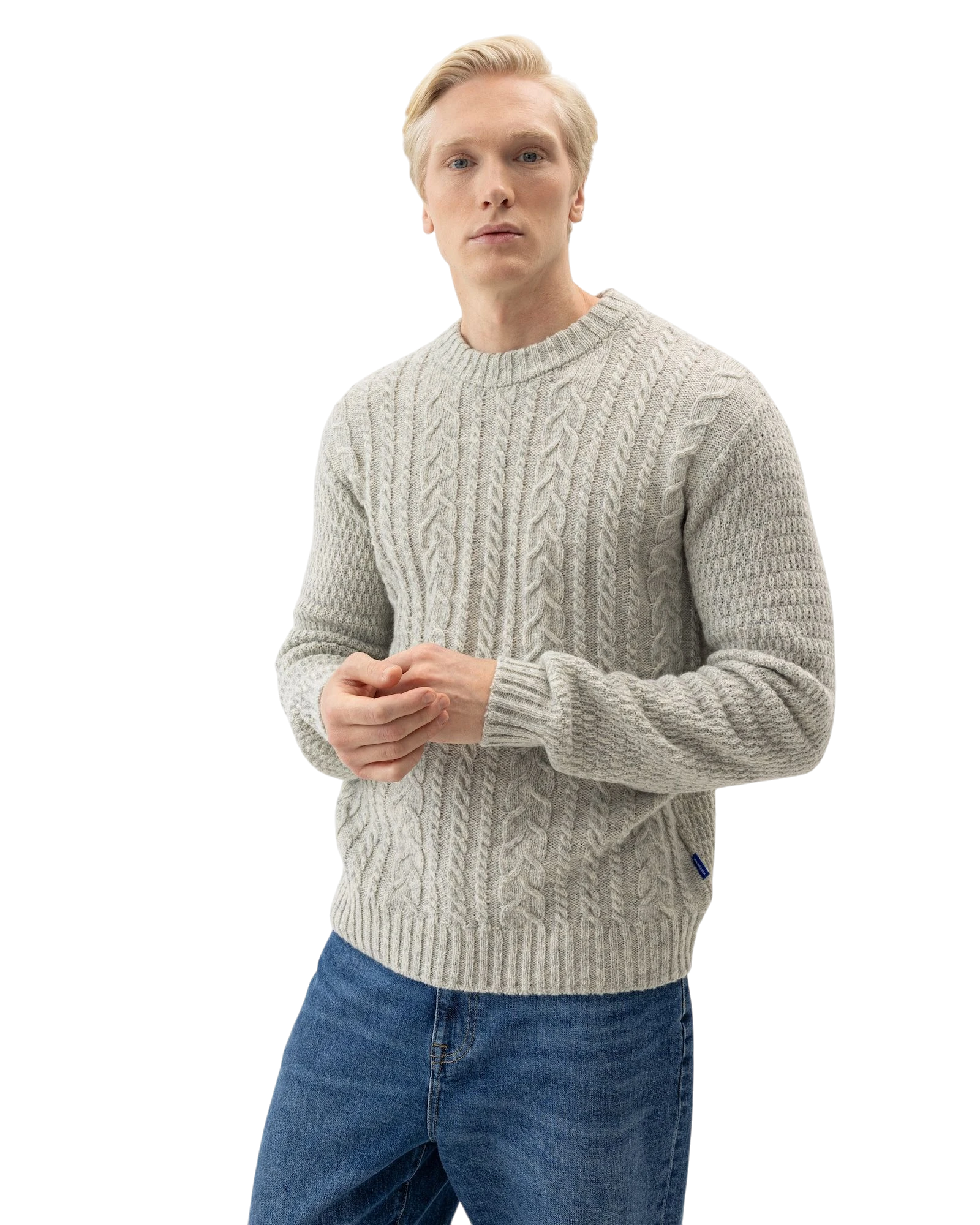 Stricken Crew Neck Jumper - Light Grey Mel.