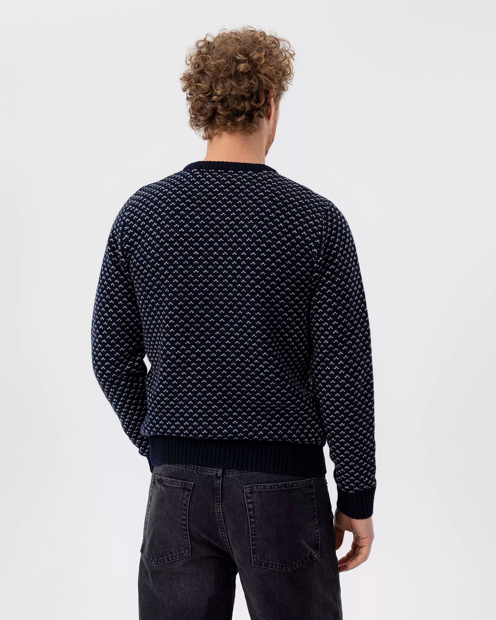 Torsten Pattern Knitted Crew Neck Sweater - Navy/Marble Grey