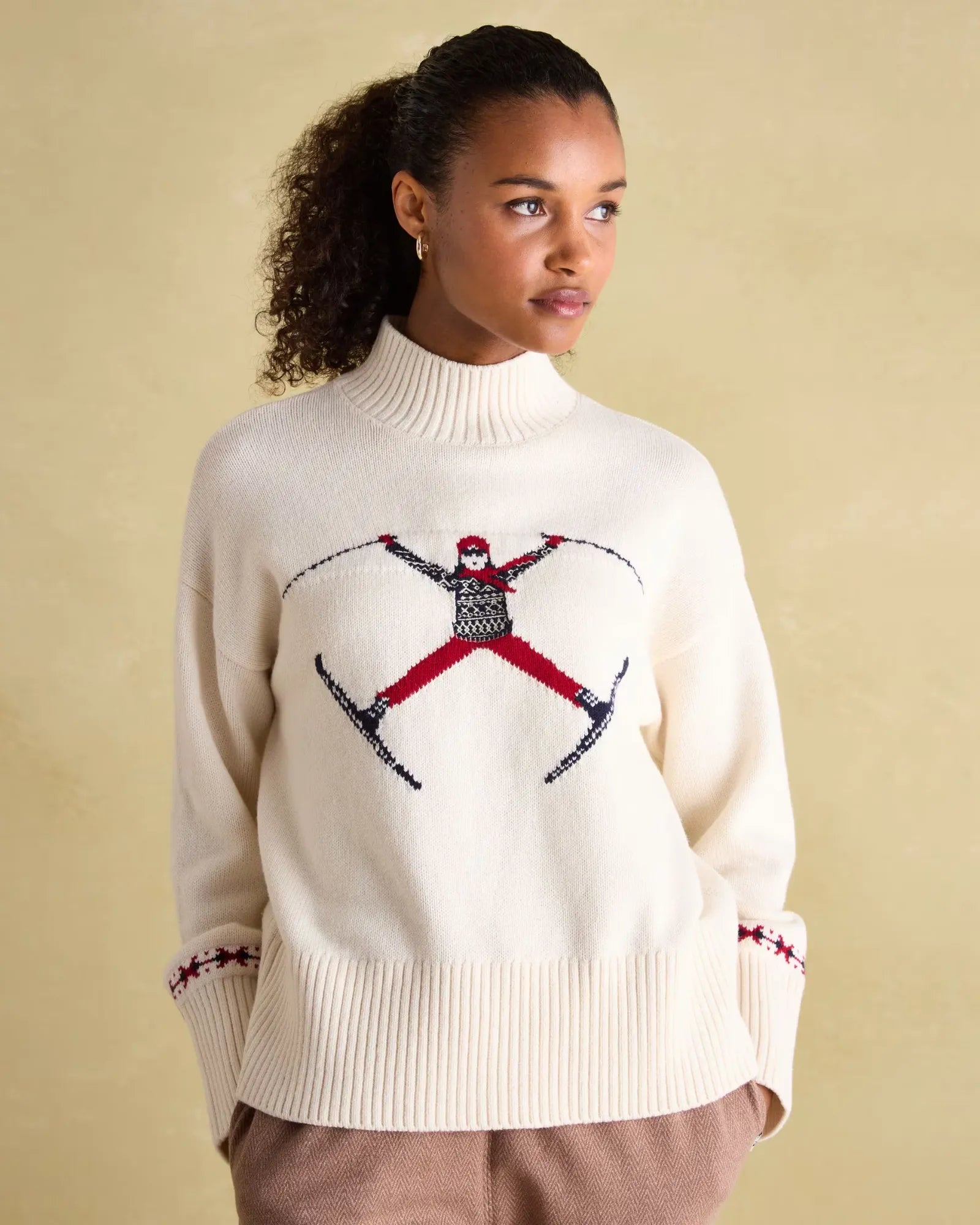 Abigail Cream High Neck Intarsia Ski Jumper