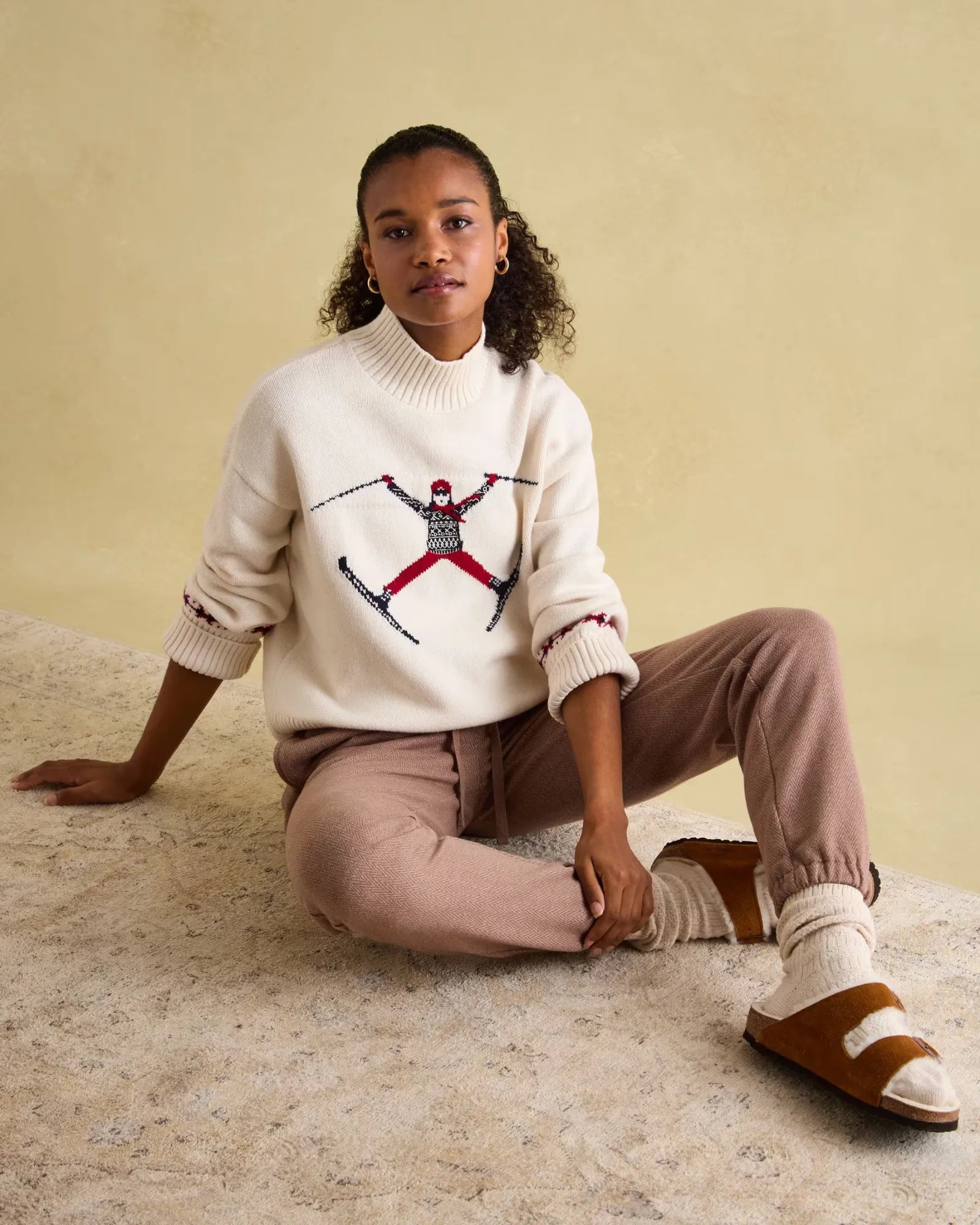 Abigail Cream High Neck Intarsia Ski Jumper