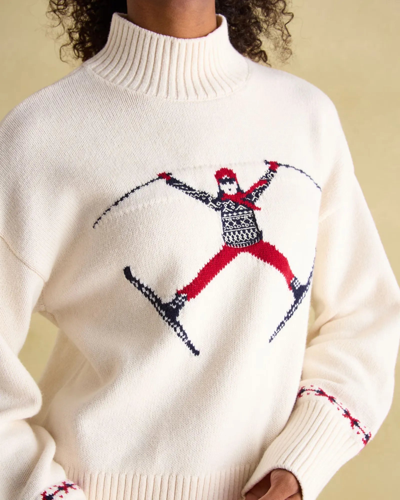 Abigail Cream High Neck Intarsia Ski Jumper