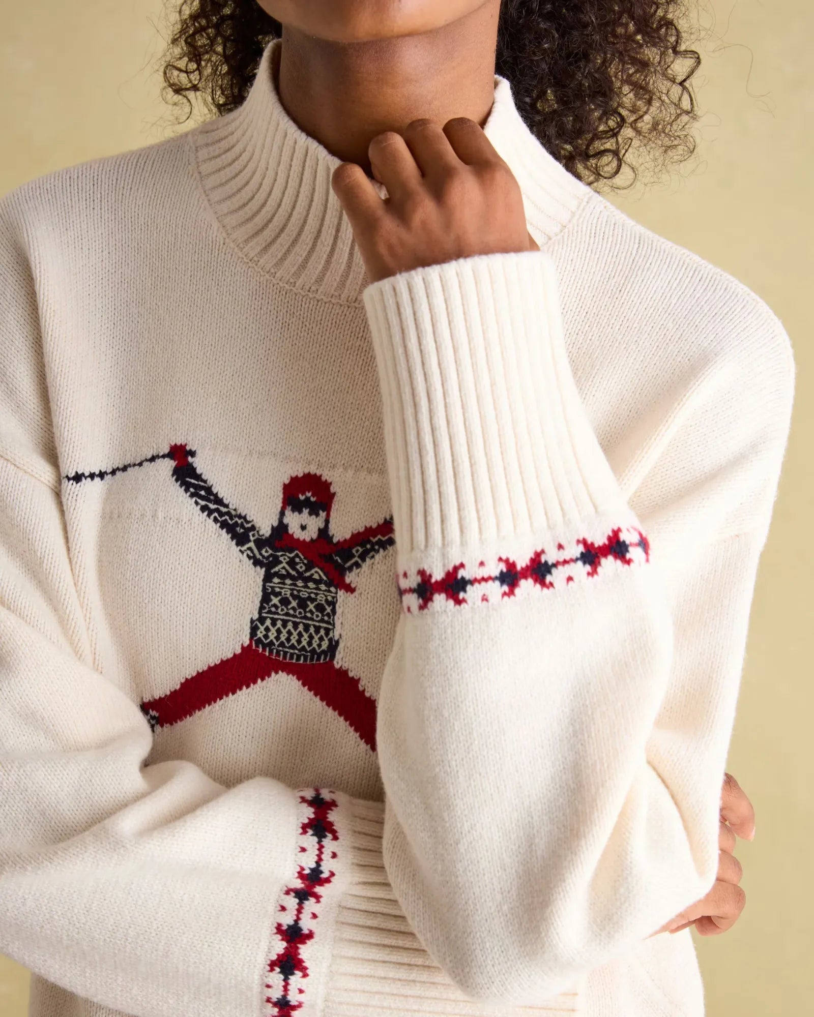Abigail Cream High Neck Intarsia Ski Jumper