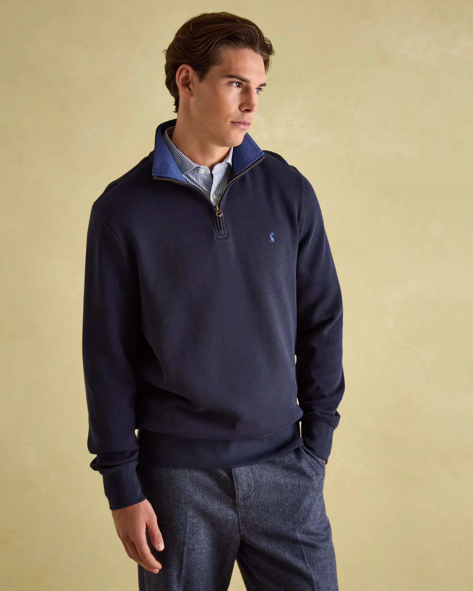 Alistair Navy Quarter Zip Cotton Sweatshirt