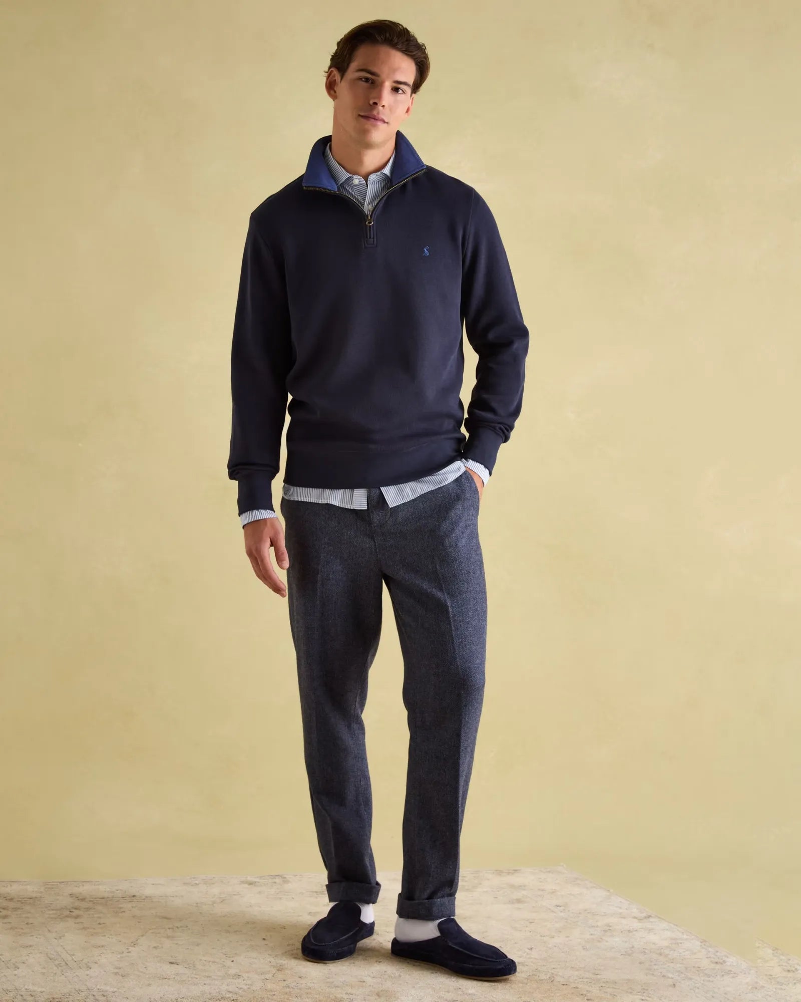 Joules Alistair Navy Quarter Zip Cotton Sweatshirt