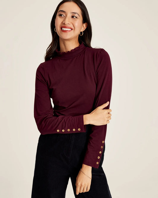 Amy Burgundy Roll Neck Top
