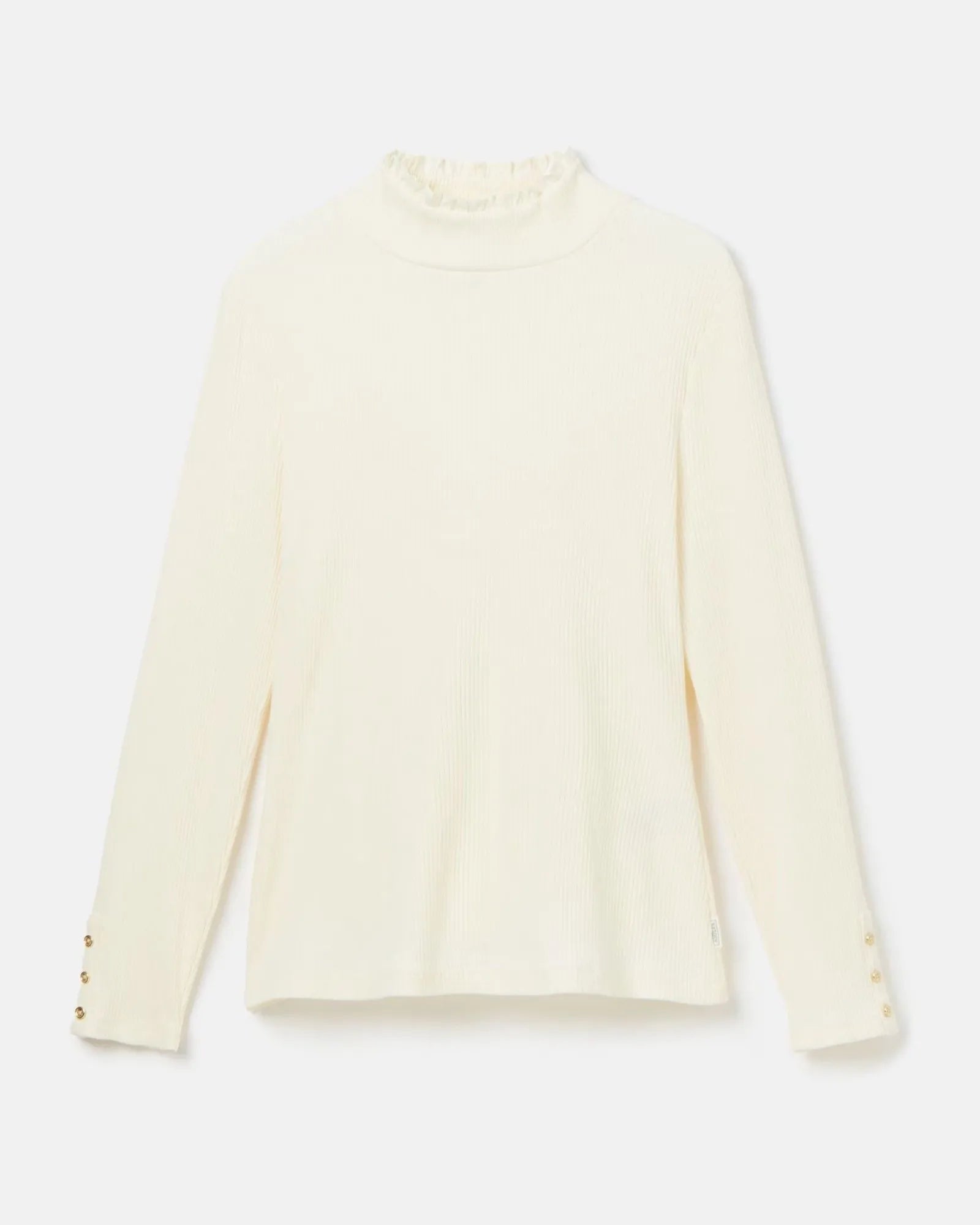 Amy Cream Ribbed Long Sleeve High Neck Jersey Top