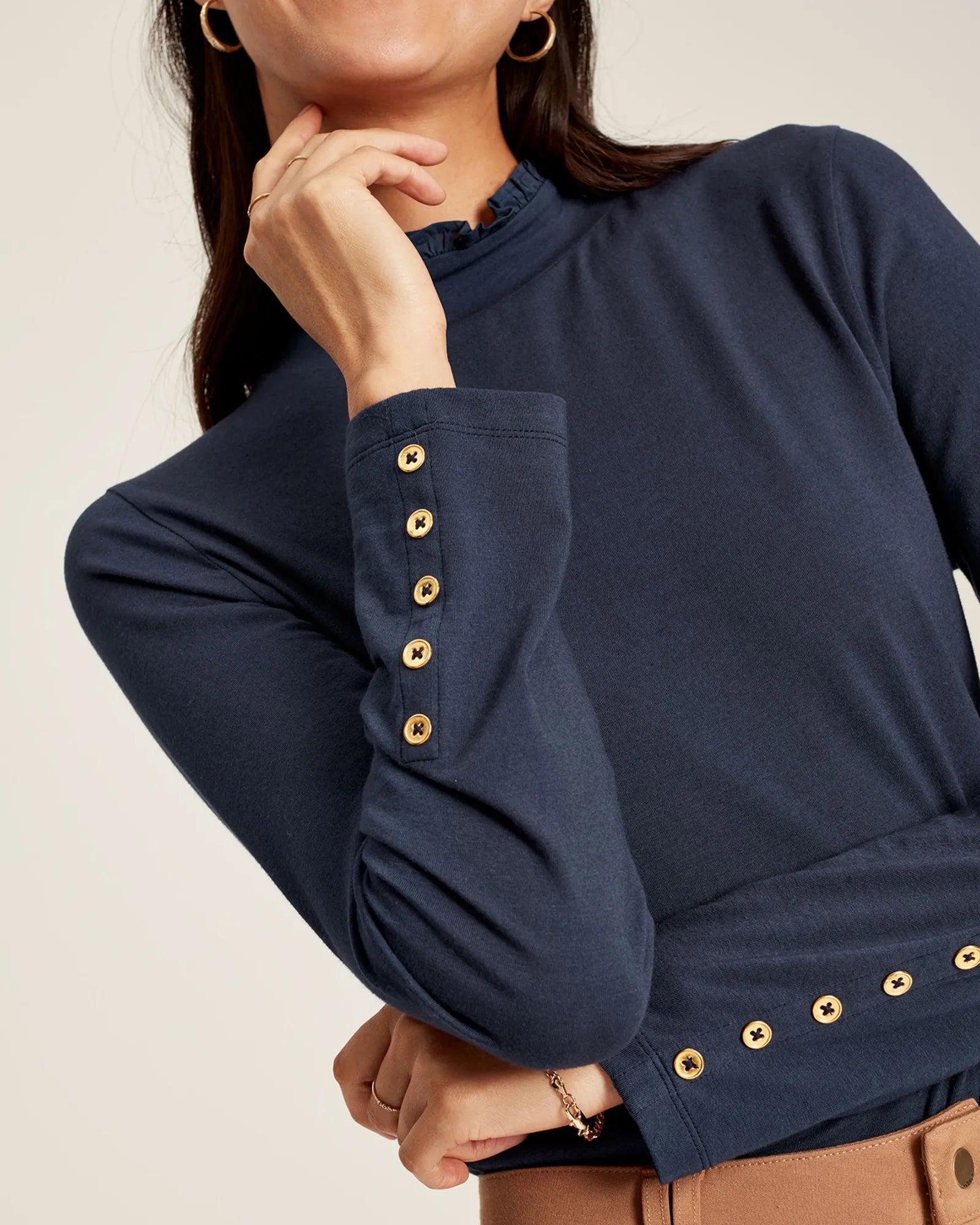 Amy Navy Roll Neck Top