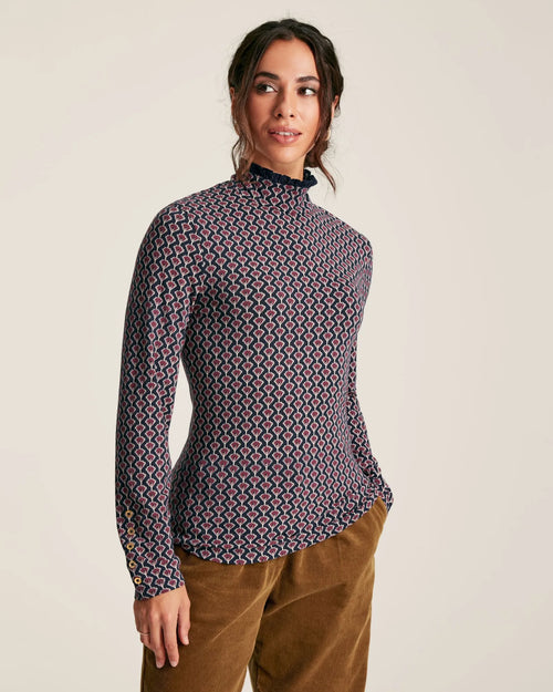 Amy Navy Floral Roll Neck Top