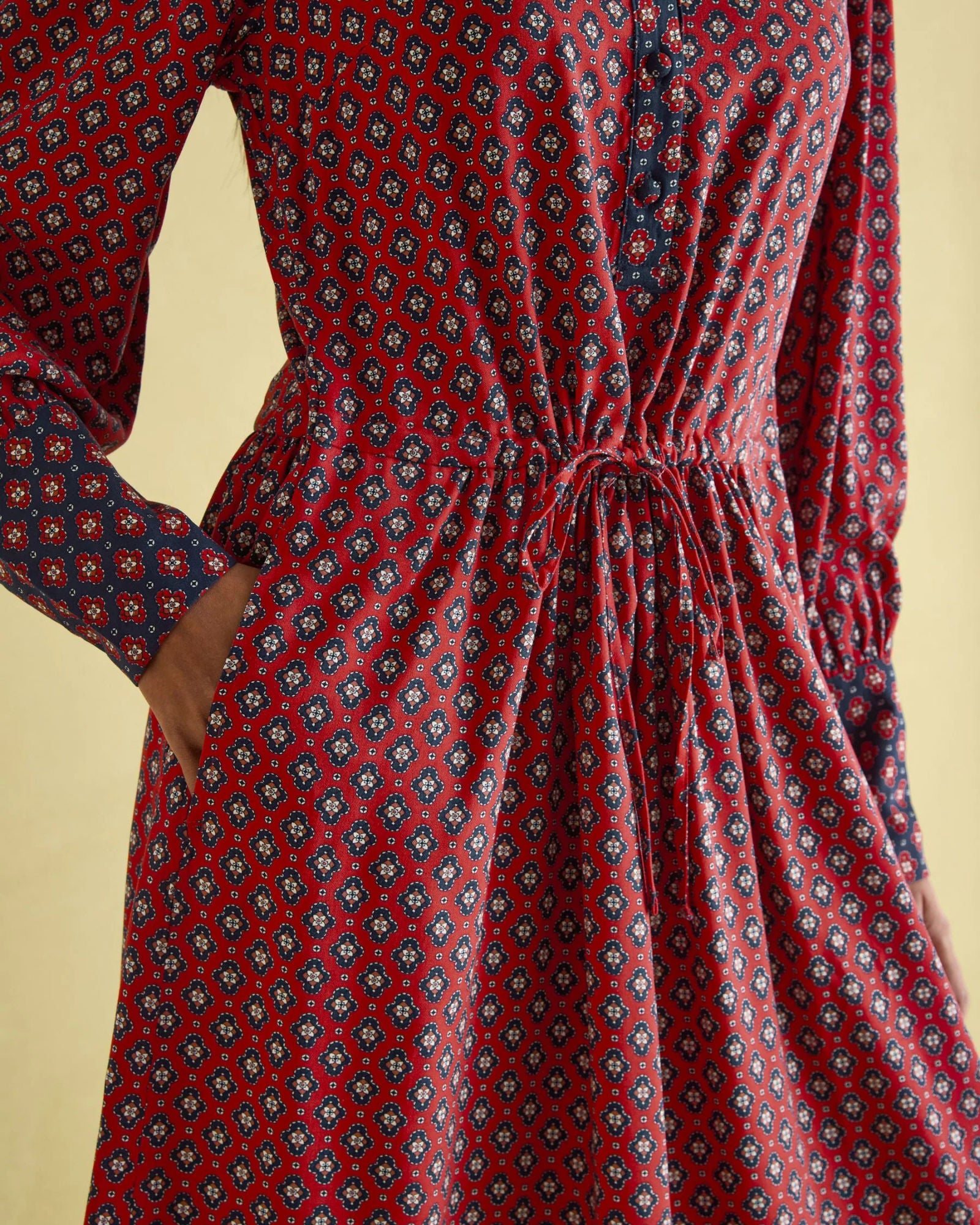 Aster Red & Navy Tie Waist Midi Dress