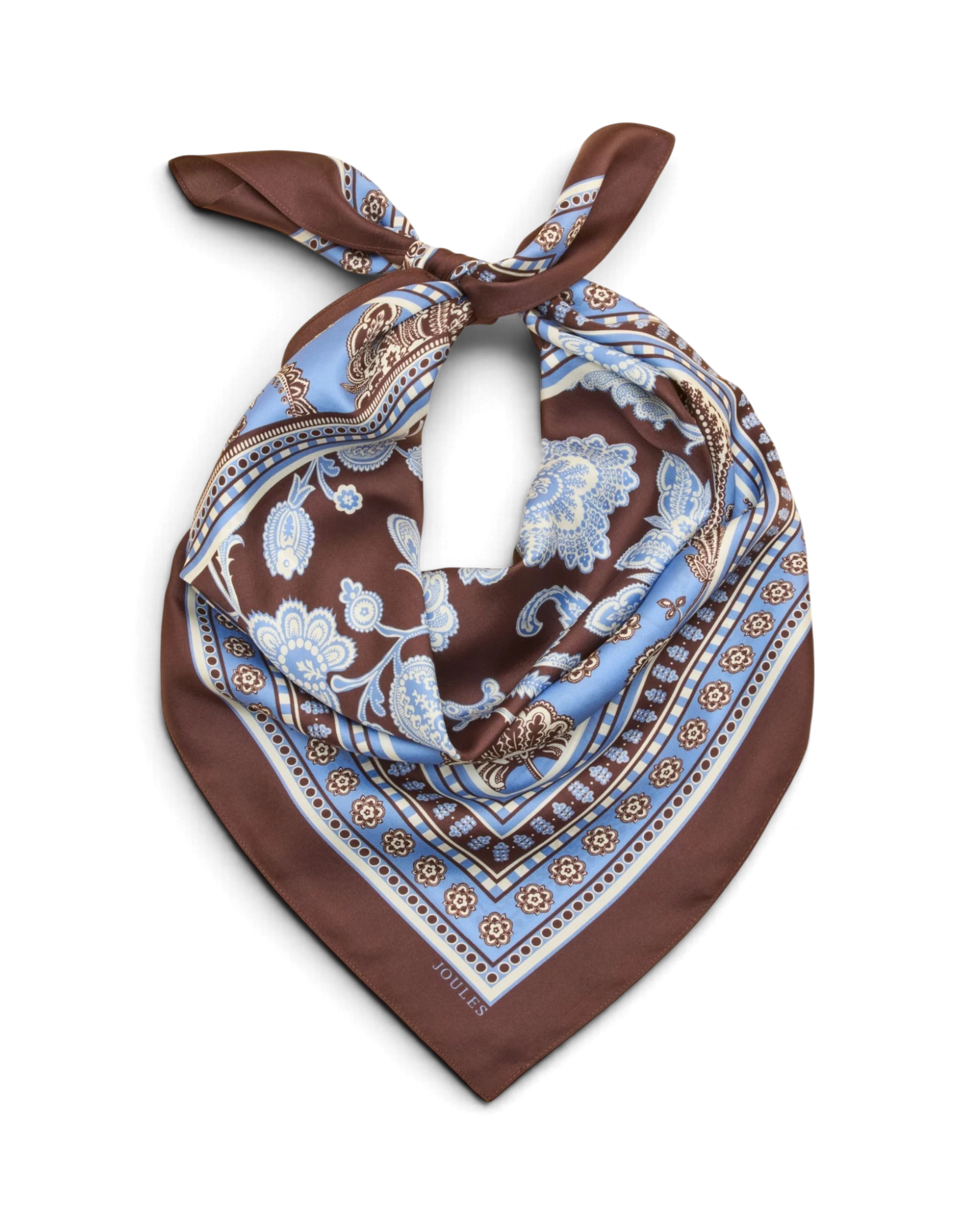 Bloomfield Silk Square Scarf - Blue/Brown Floral