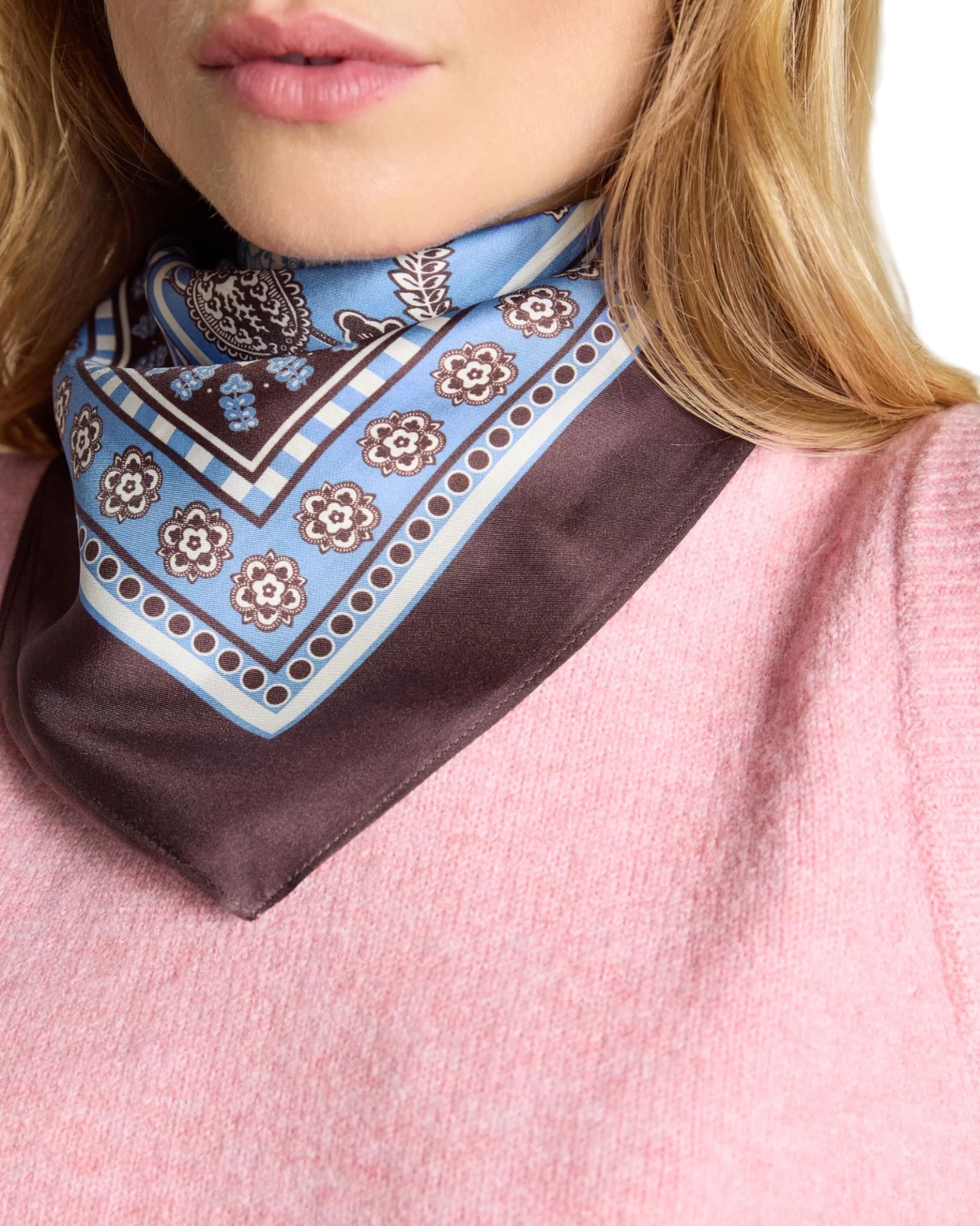 Bloomfield Silk Square Scarf - Blue/Brown Floral