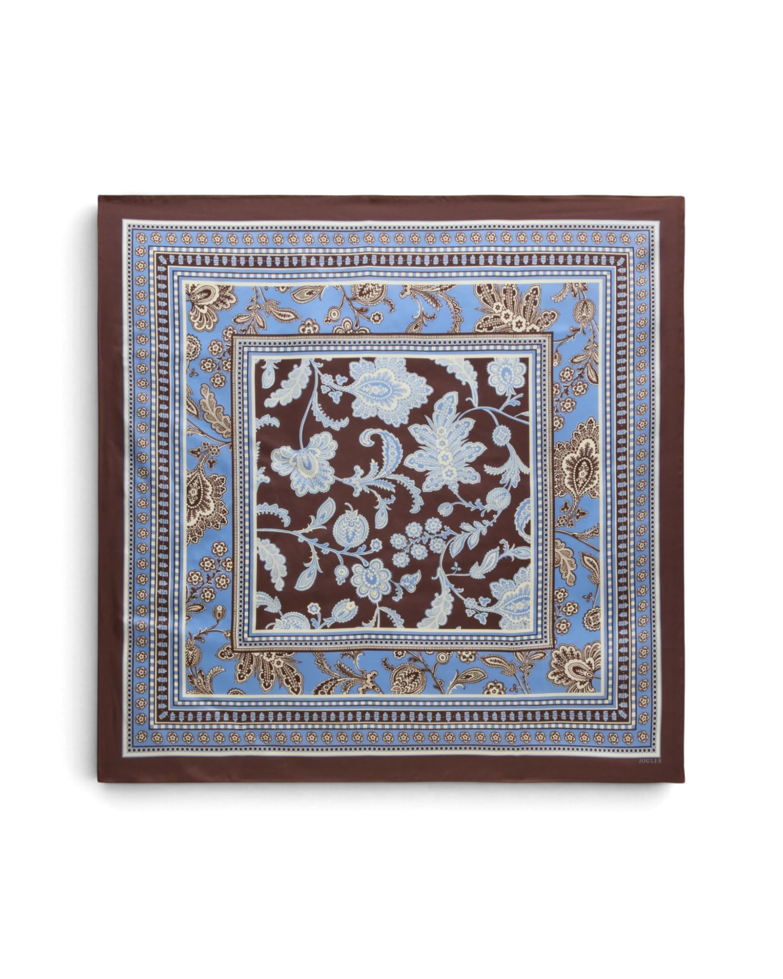 Bloomfield Silk Square Scarf - Blue/Brown Floral