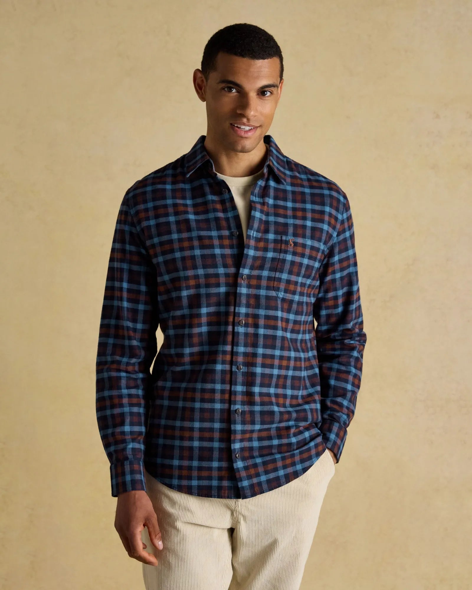 Brushed Flannel Shirt - Brown/Navy