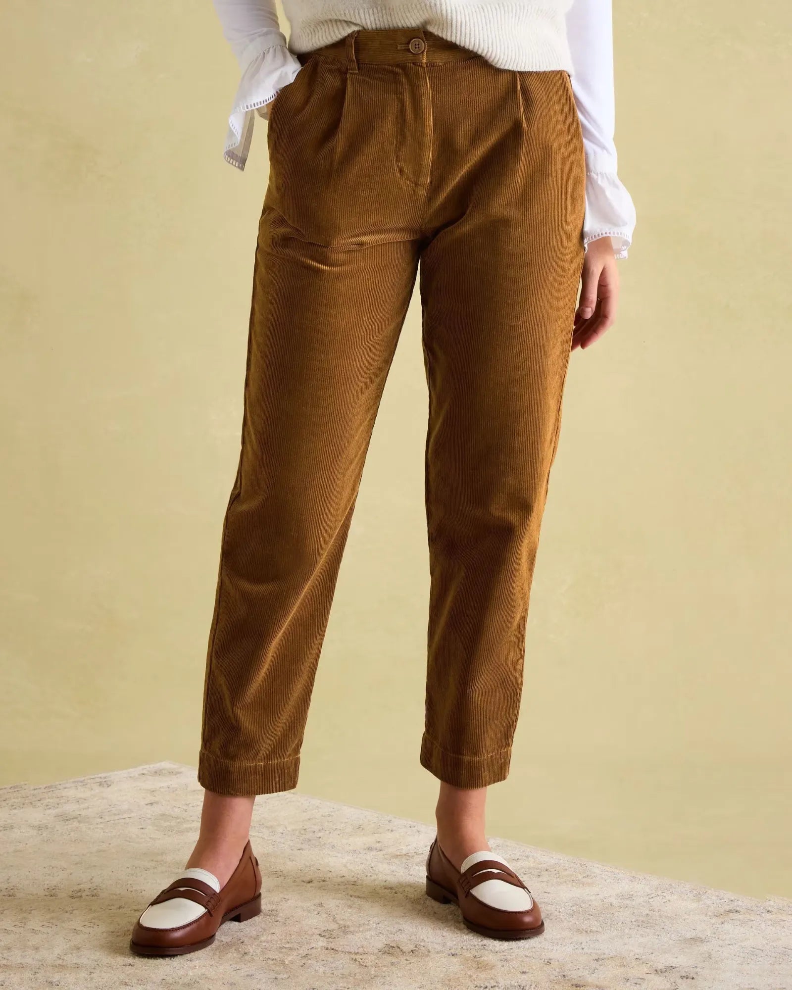 Calla Tan Brown Corduroy Tapered Trousers