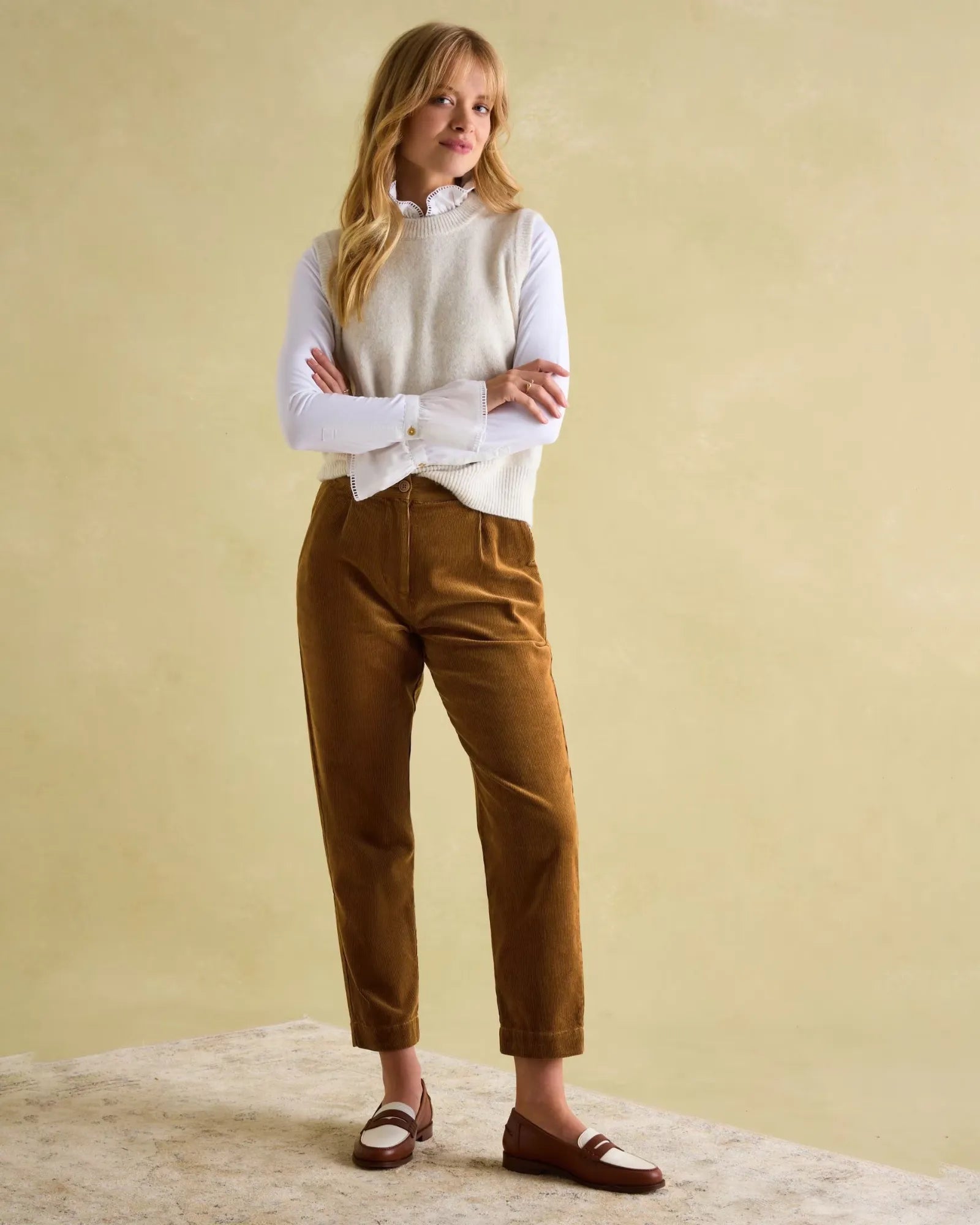 Calla Tan Brown Corduroy Tapered Trousers