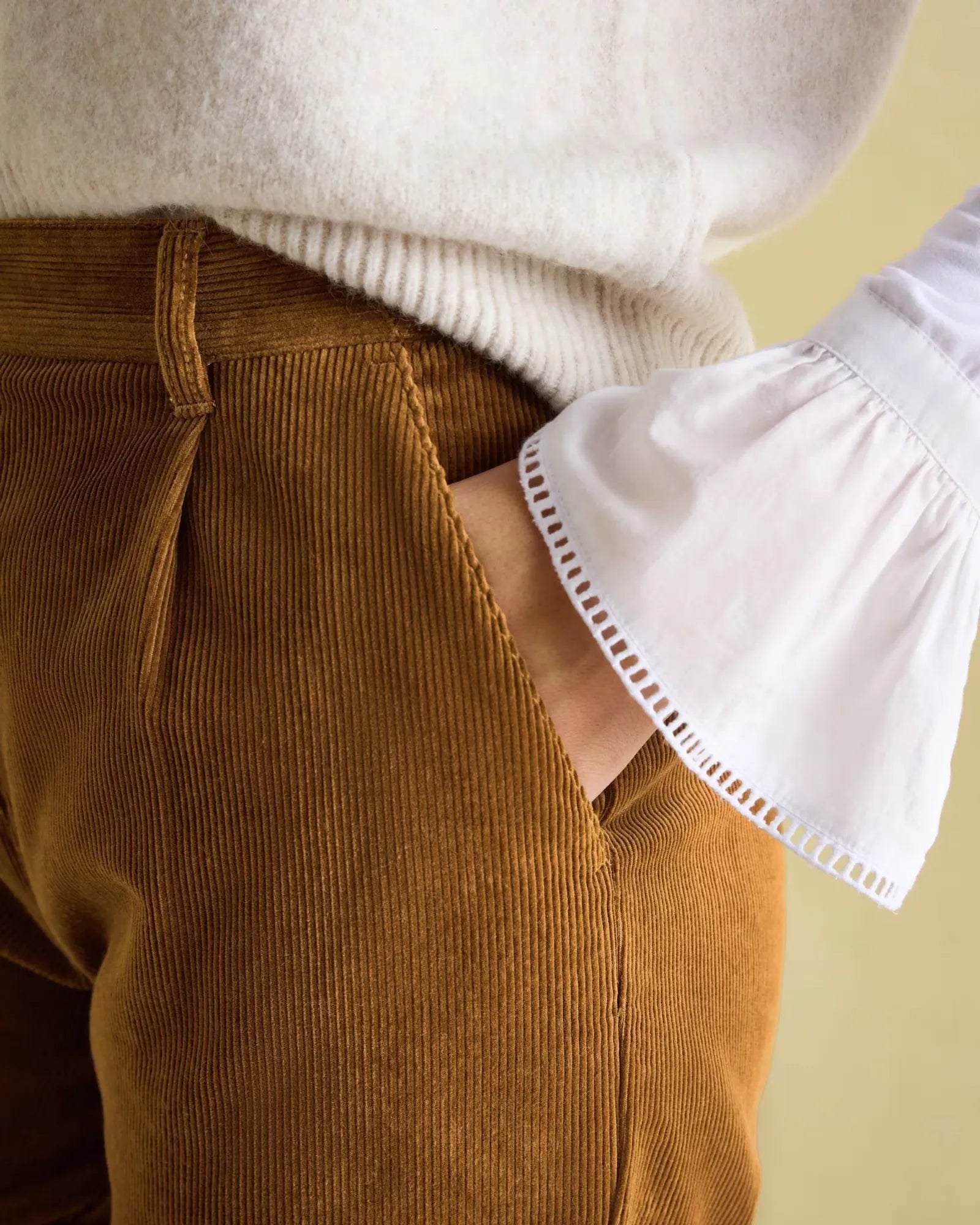 Calla Tan Brown Corduroy Tapered Trousers