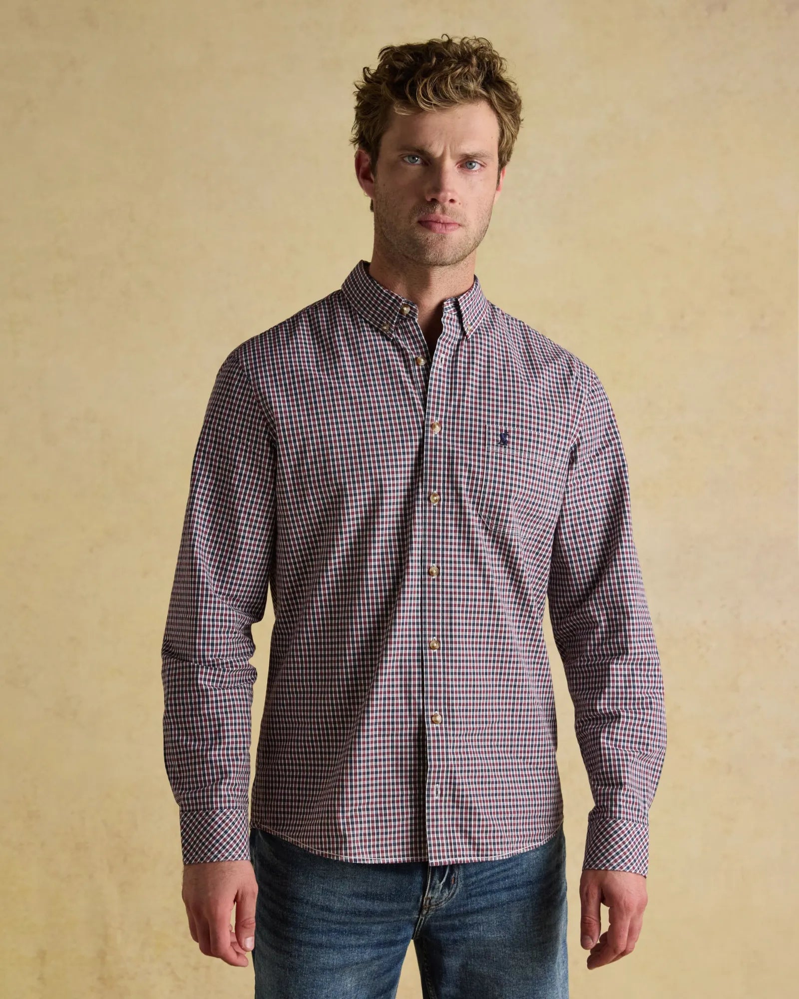 Classic Poplin Check Shirt - Burgundy Red