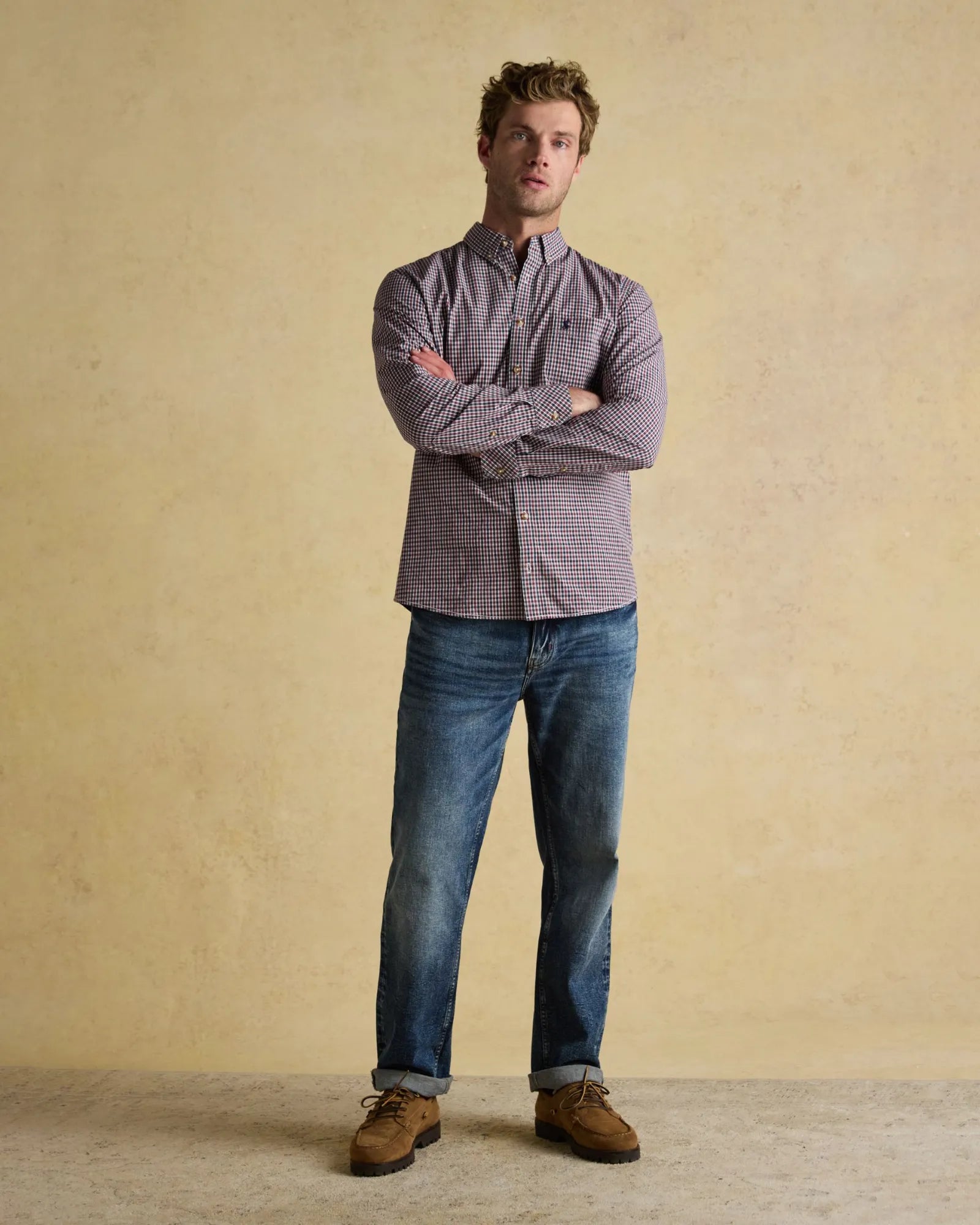 Classic Poplin Check Shirt - Burgundy Red